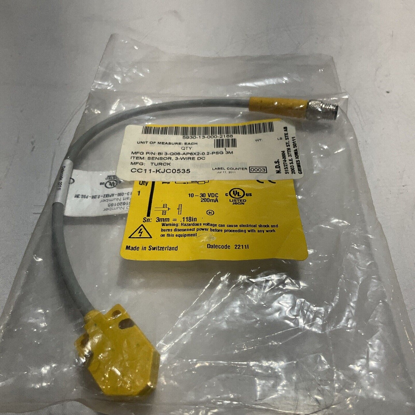 TURCK BI3-Q06-AP6X2-0.2-PSG3M S1620185 INDUCTIVE PROXIMITY SENSOR U3S