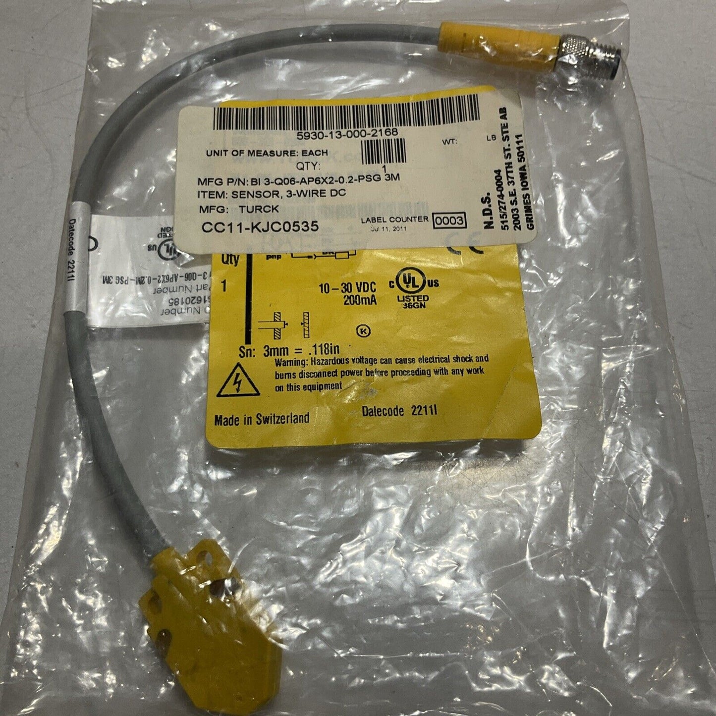 TURCK BI3-Q06-AP6X2-0.2-PSG3M S1620185 INDUCTIVE PROXIMITY SENSOR U3S