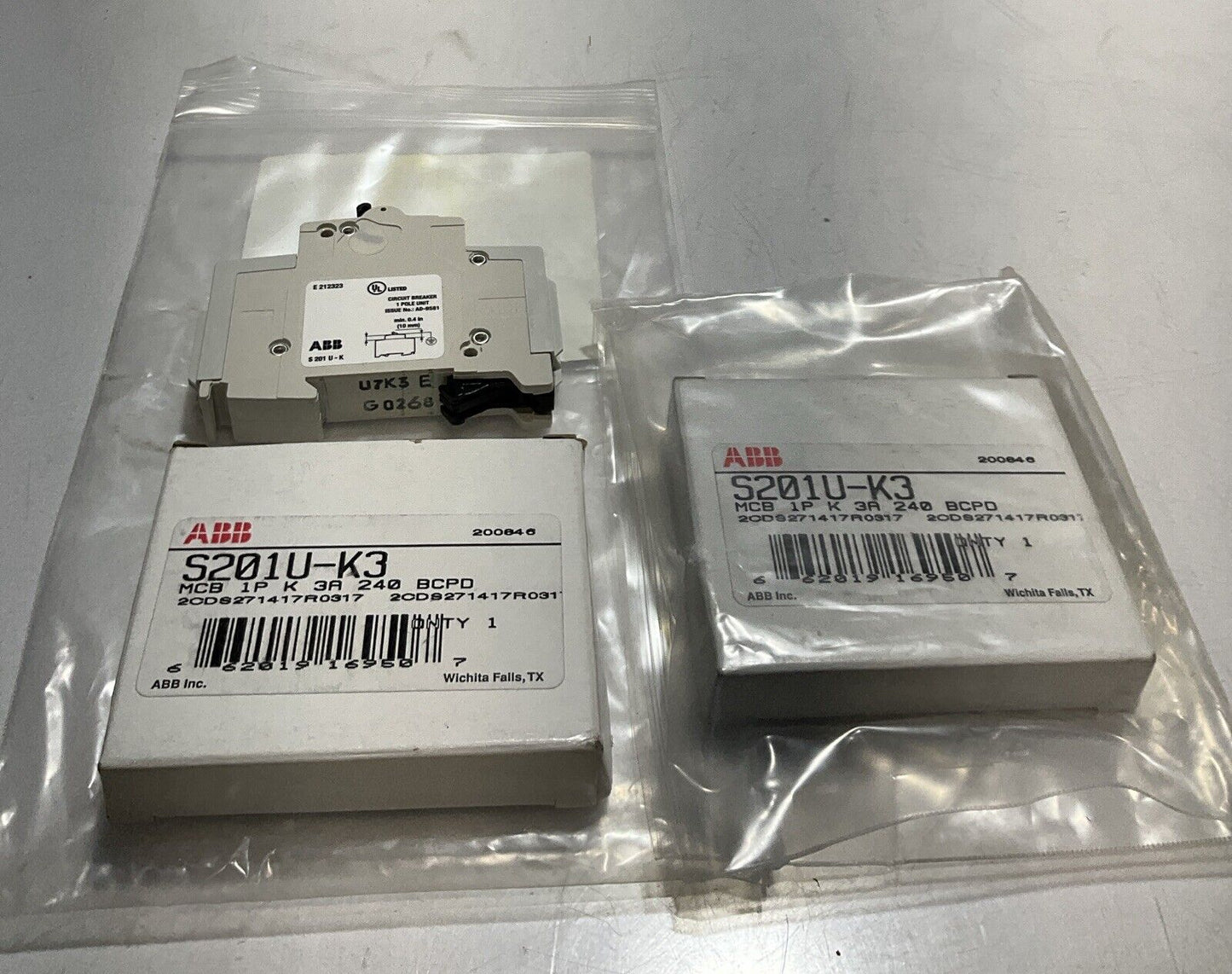 ABB S201U-K3 CIRCUIT BREAKER LOT OF 2 U3S
