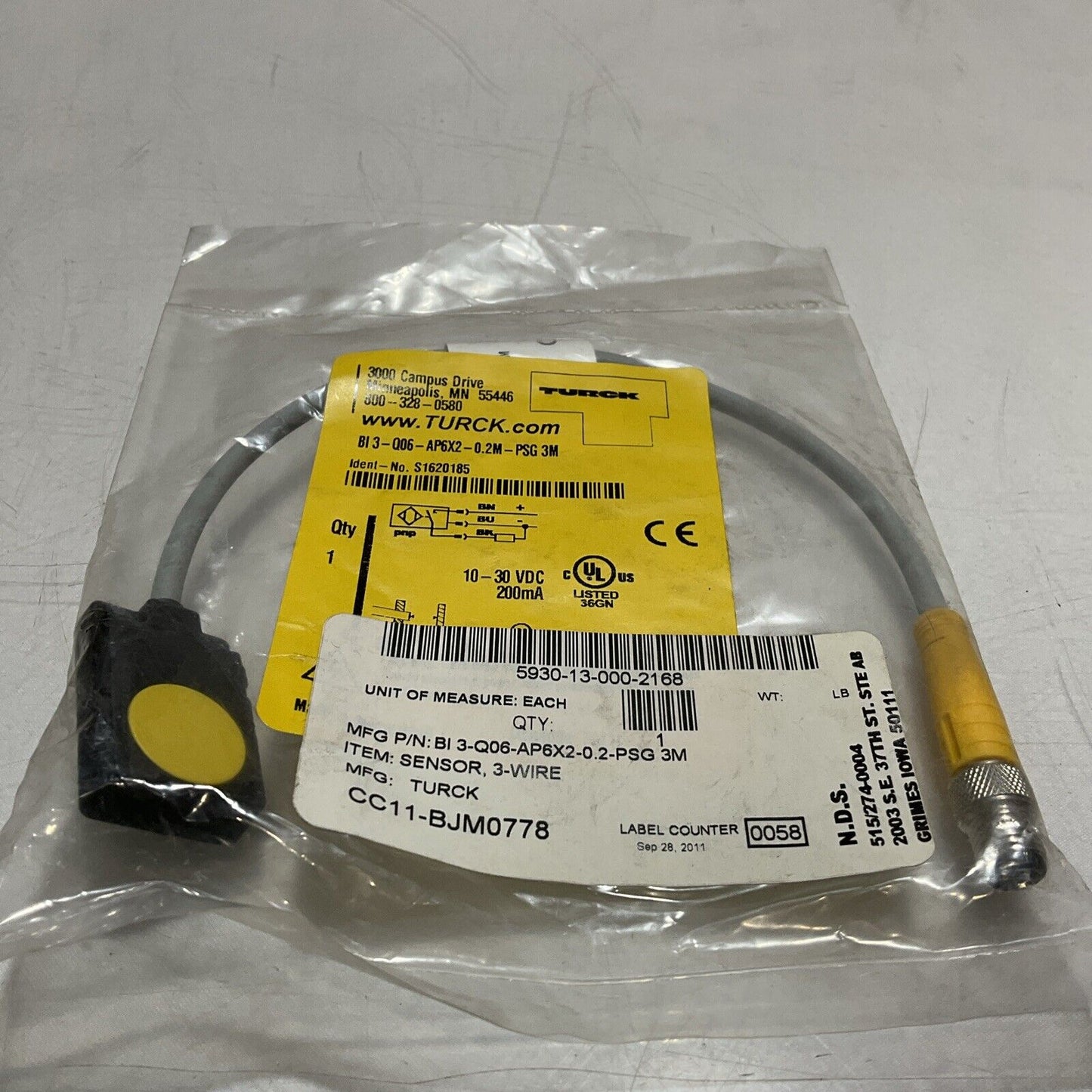 TURCK BI 3-Q06-AP6X2-0.2-PSG3M SENSOR 3-WIRE U3S