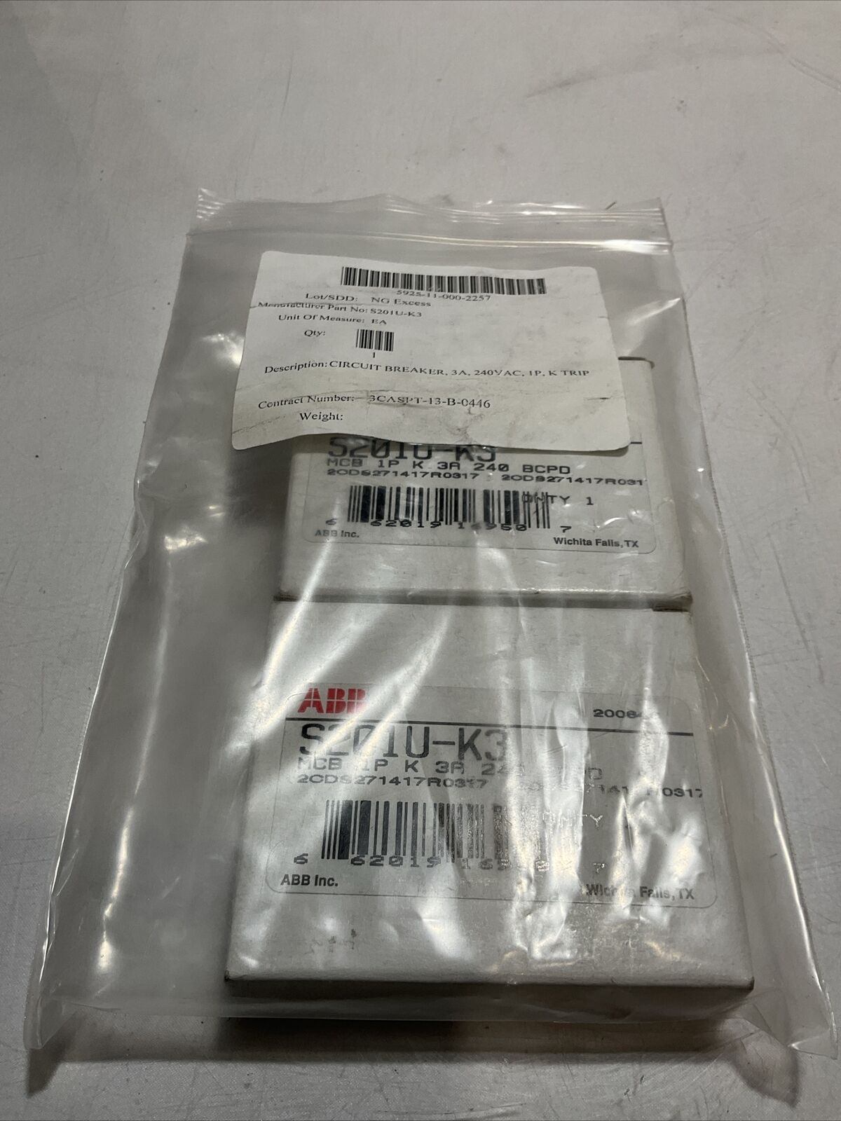 ABB S201U-K3 CIRCUIT BREAKER LOT OF 2 U3S