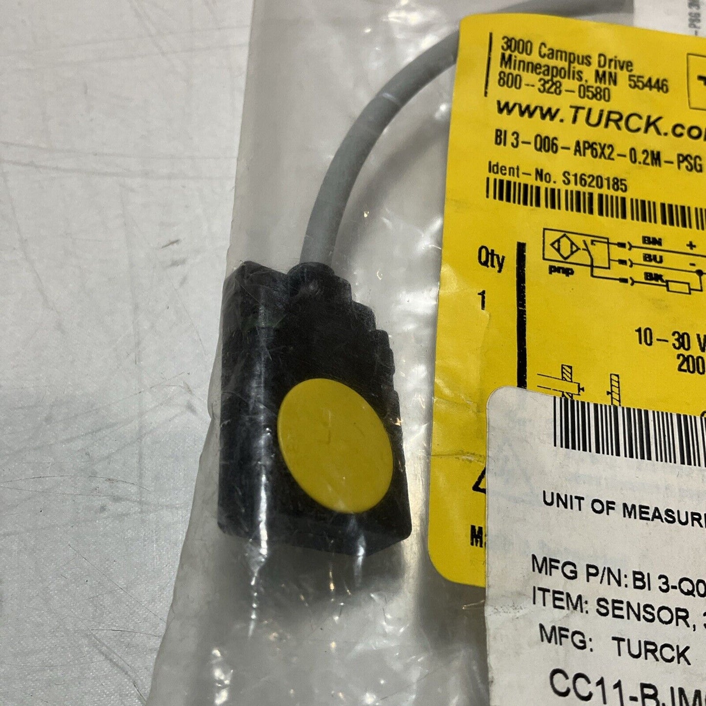 TURCK BI 3-Q06-AP6X2-0.2-PSG3M SENSOR 3-WIRE U3S