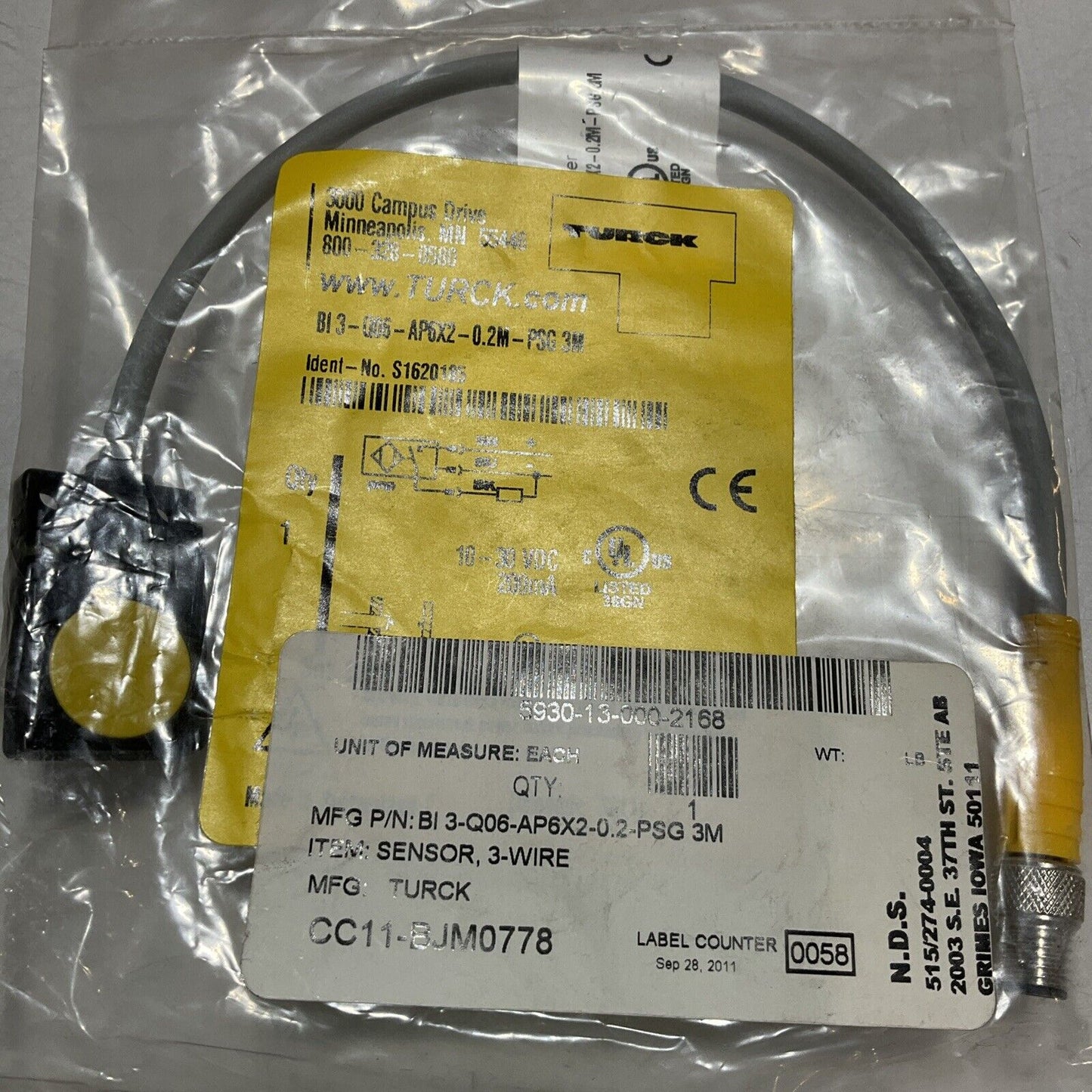 TURCK BI 3-Q06-AP6X2-0.2-PSG3M SENSOR 3-WIRE U3S