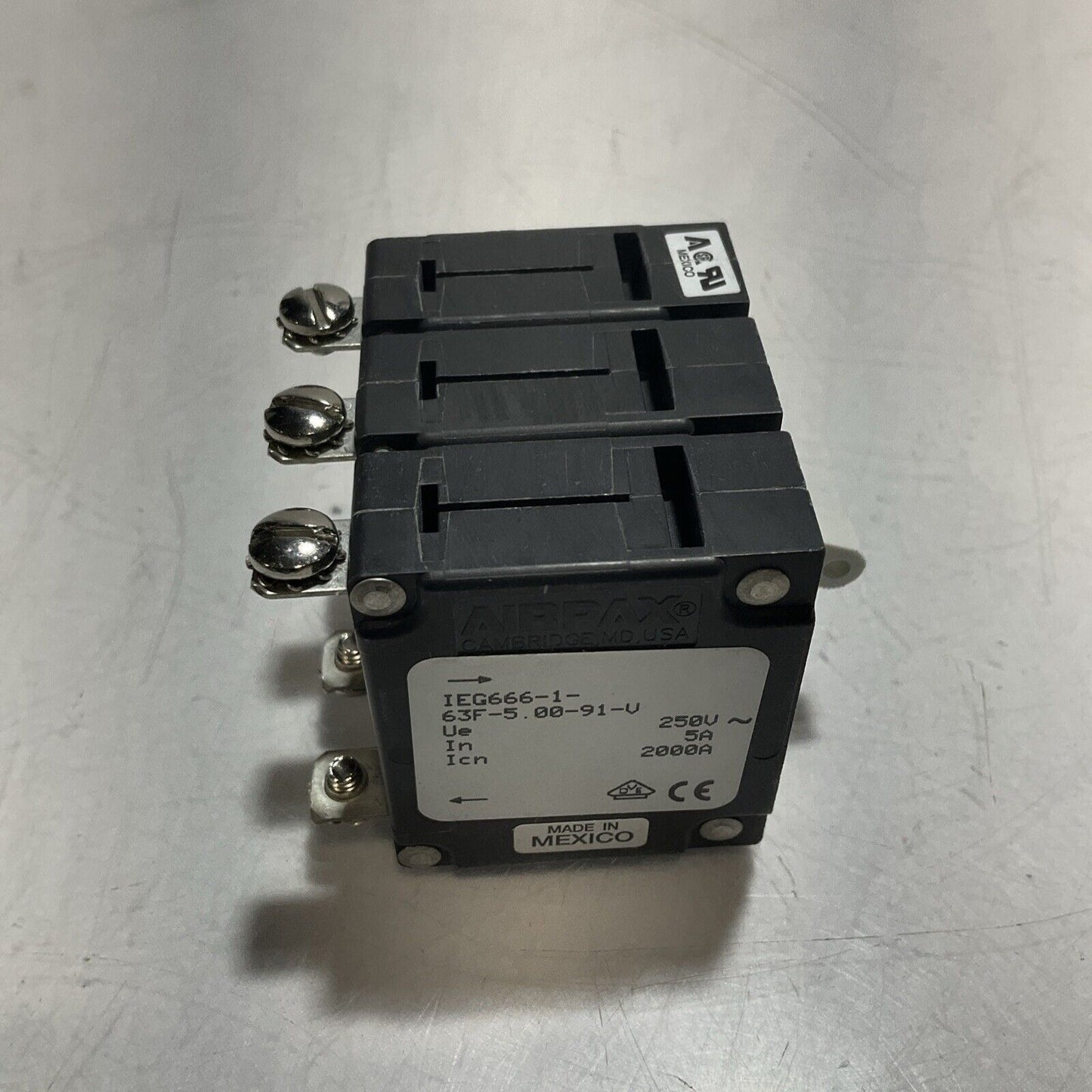 AIRPAX IEG666-1-63F-5.00-91-V CIRCUIT BREAKER 3POLESCREW U3S