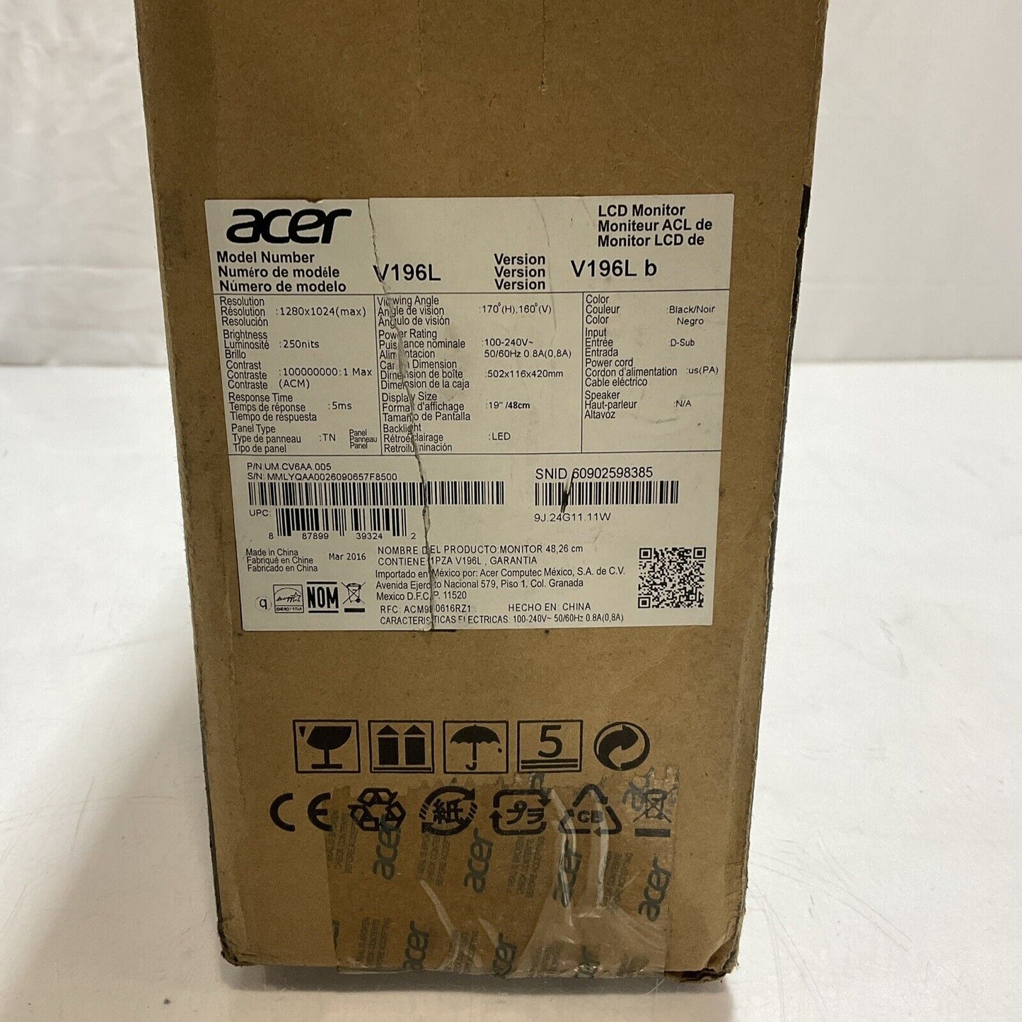 ACER V196LB HD LED MONITOR 19'/48CM U3S