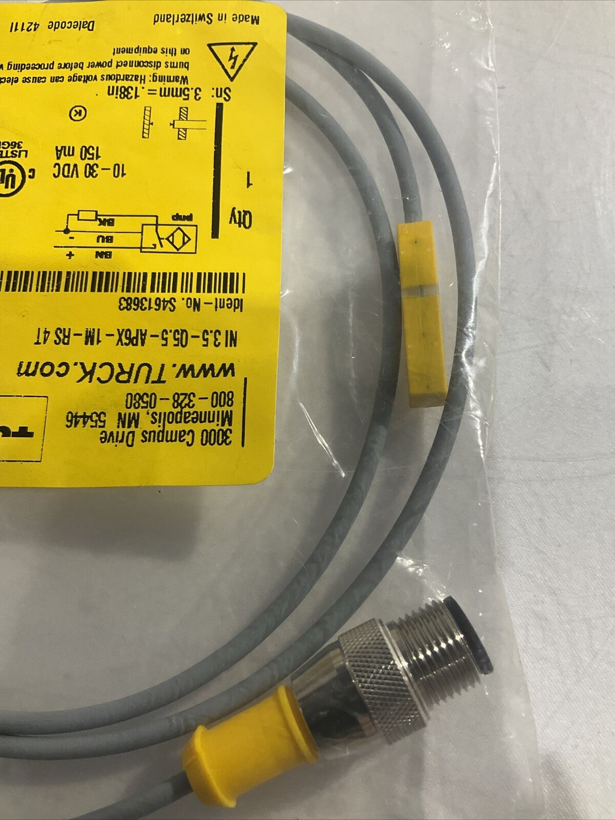 TURCK NI3.5-AP6X-1M-RS4T S4613683 SENSOR CABLE ASSEMBLY 10-30 VDC 150 MA U3S
