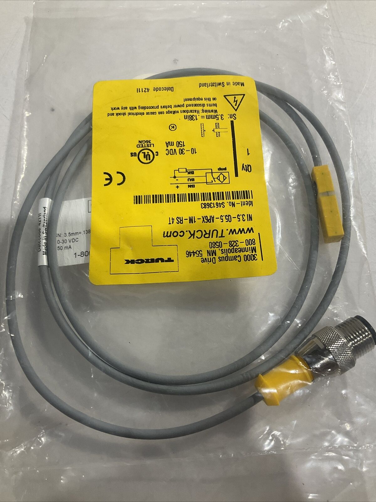 TURCK NI3.5-AP6X-1M-RS4T S4613683 SENSOR CABLE ASSEMBLY 10-30 VDC 150 MA U3S