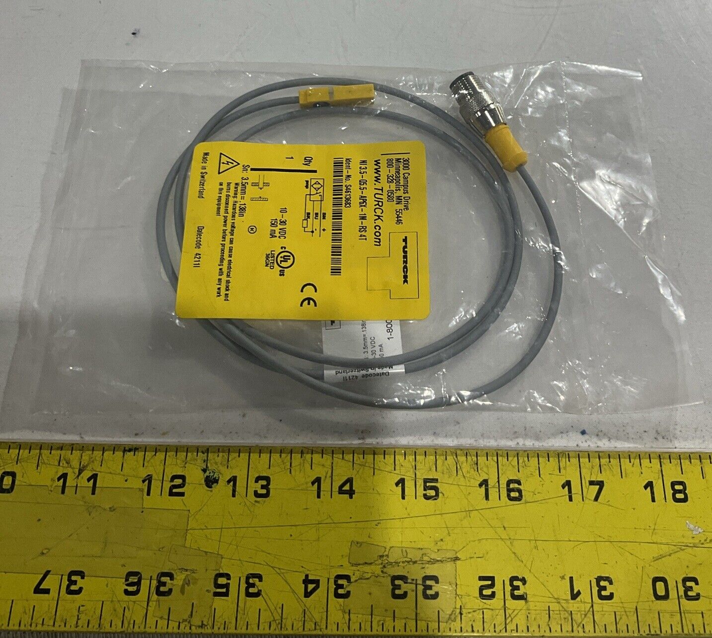 TURCK NI3.5-AP6X-1M-RS4T S4613683 SENSOR CABLE ASSEMBLY 10-30 VDC 150 MA U3S