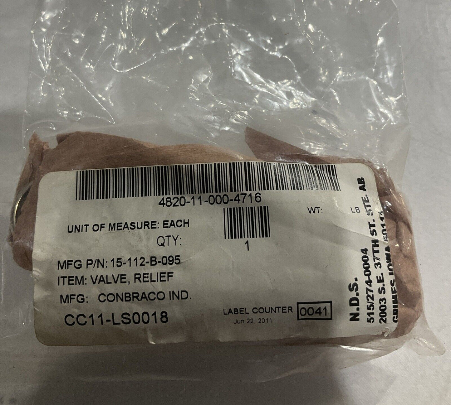 CONBRACO 15-112-B095 RELIEF VALVE U3S