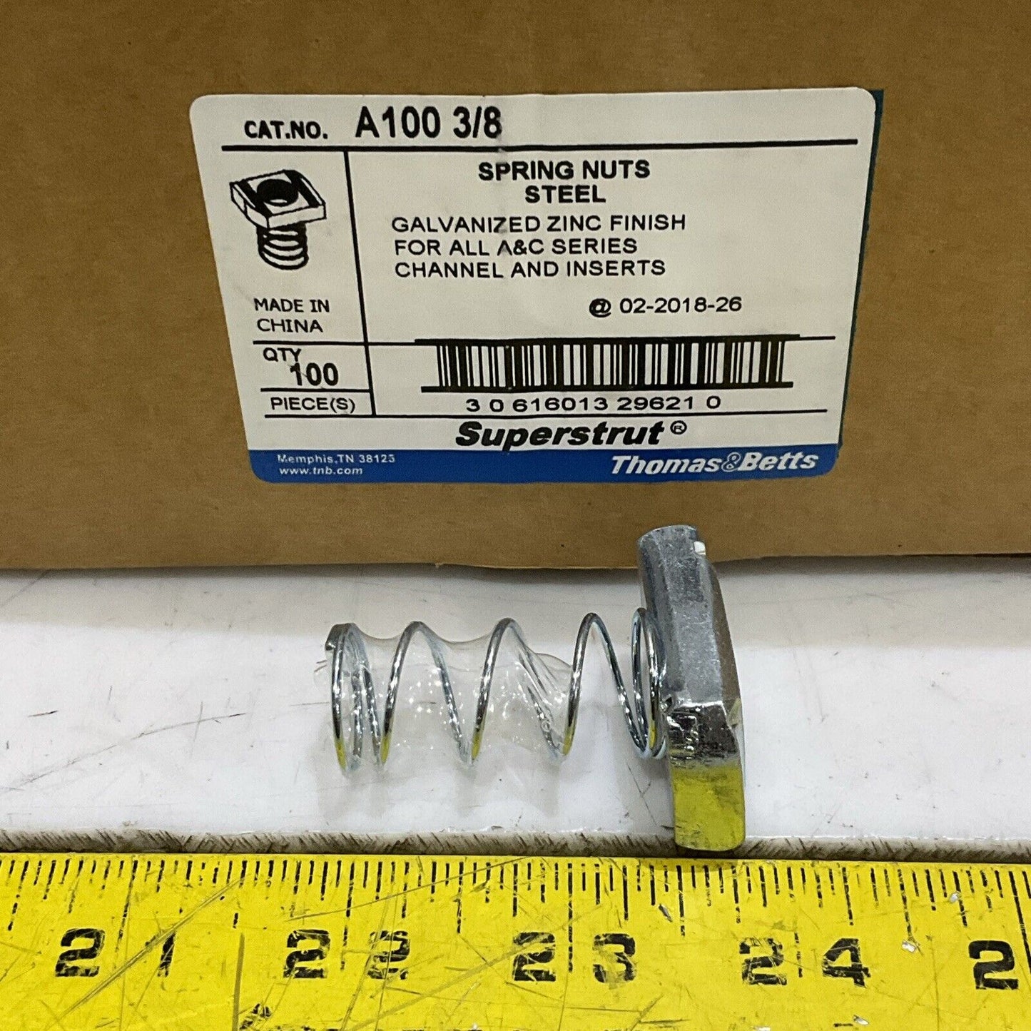 THOMAS & BETTS A100 3/8 & 1/4 SPRING NUTS STEEL GALVANIZED ZINC LOT OF 200 RM6