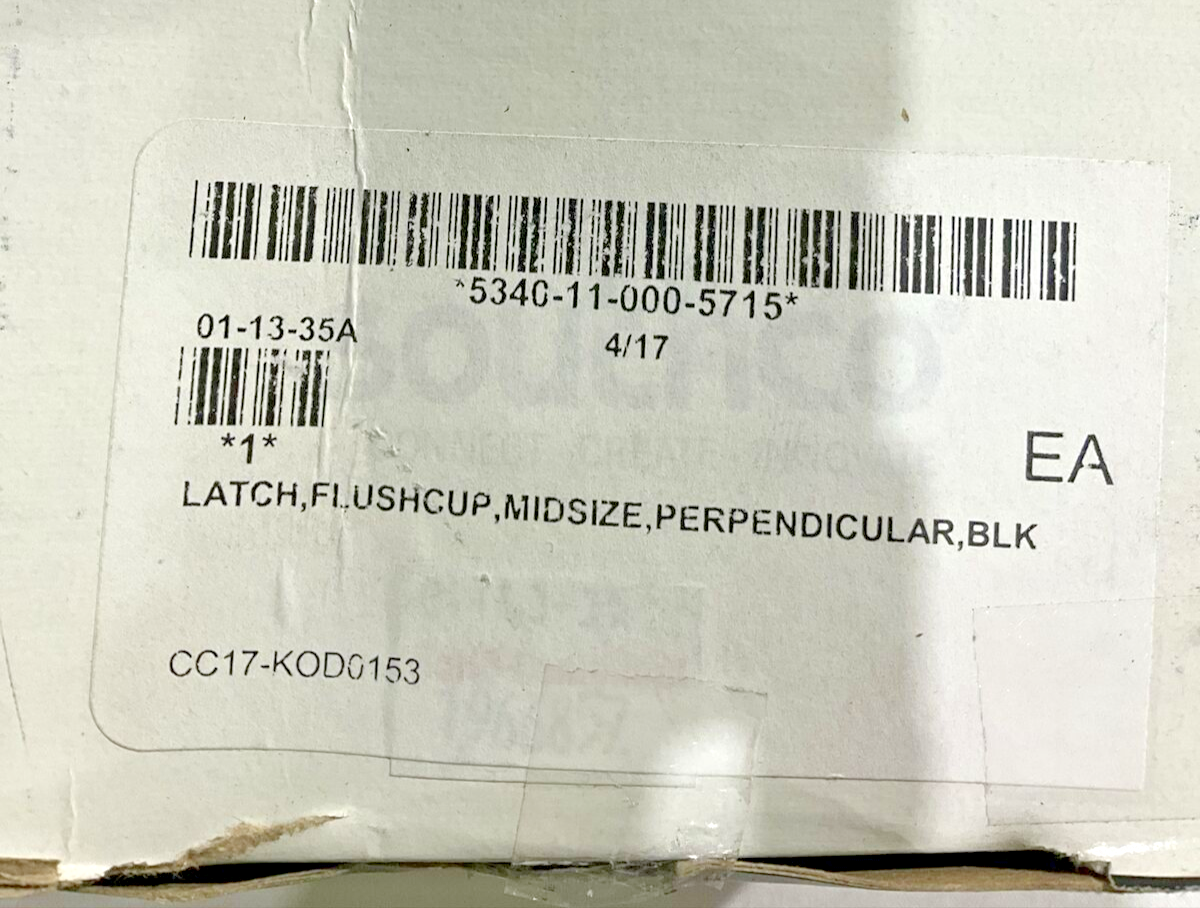 SOUTHCO CC17-K0D0153 LATCH FLUSHCUP MIDSIZE PERPENDICULAR BLK U3S