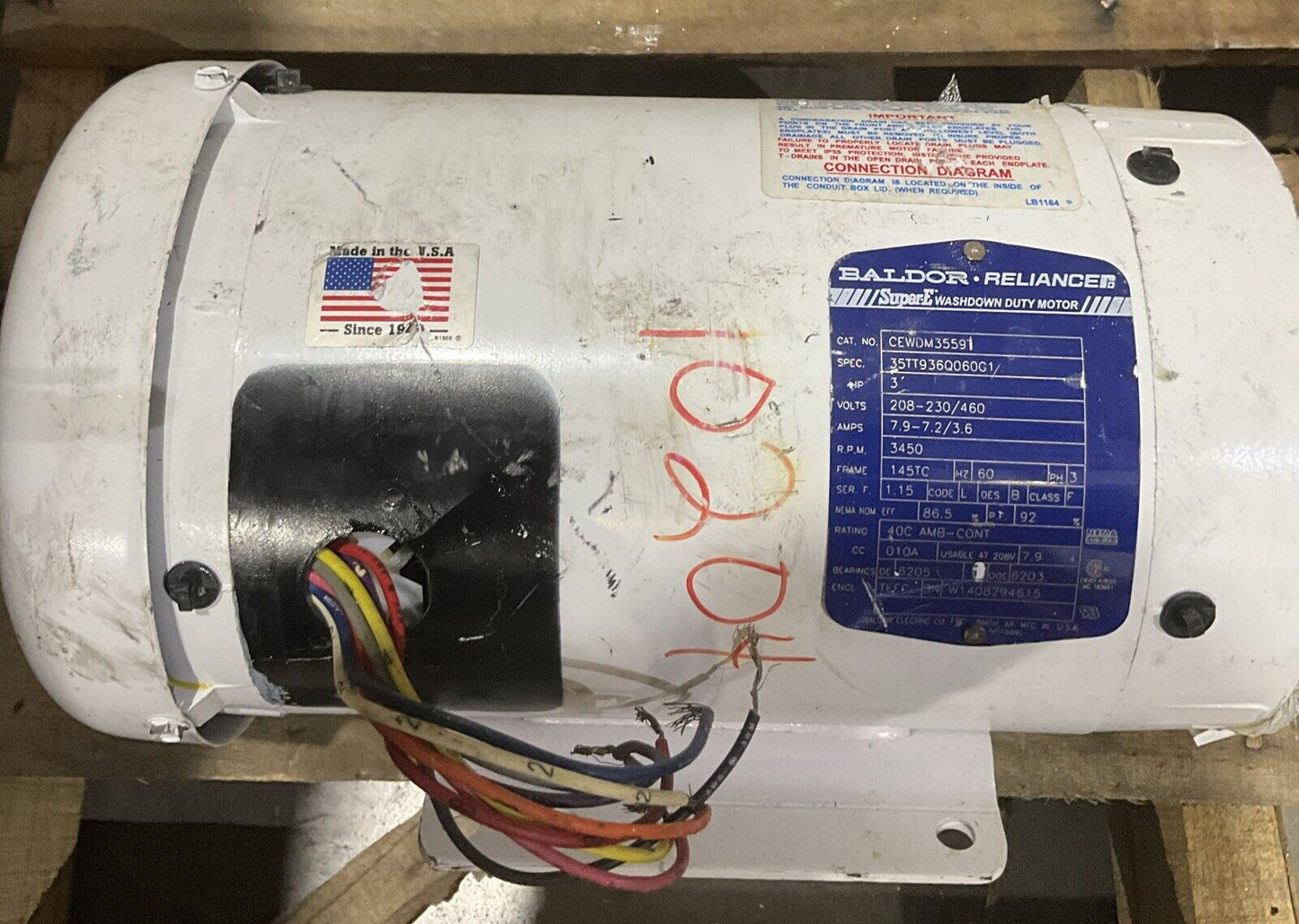BALDOR RELIANCE CEWDM3559T 3HP WASHDOWN DUTY MOTOR U4M