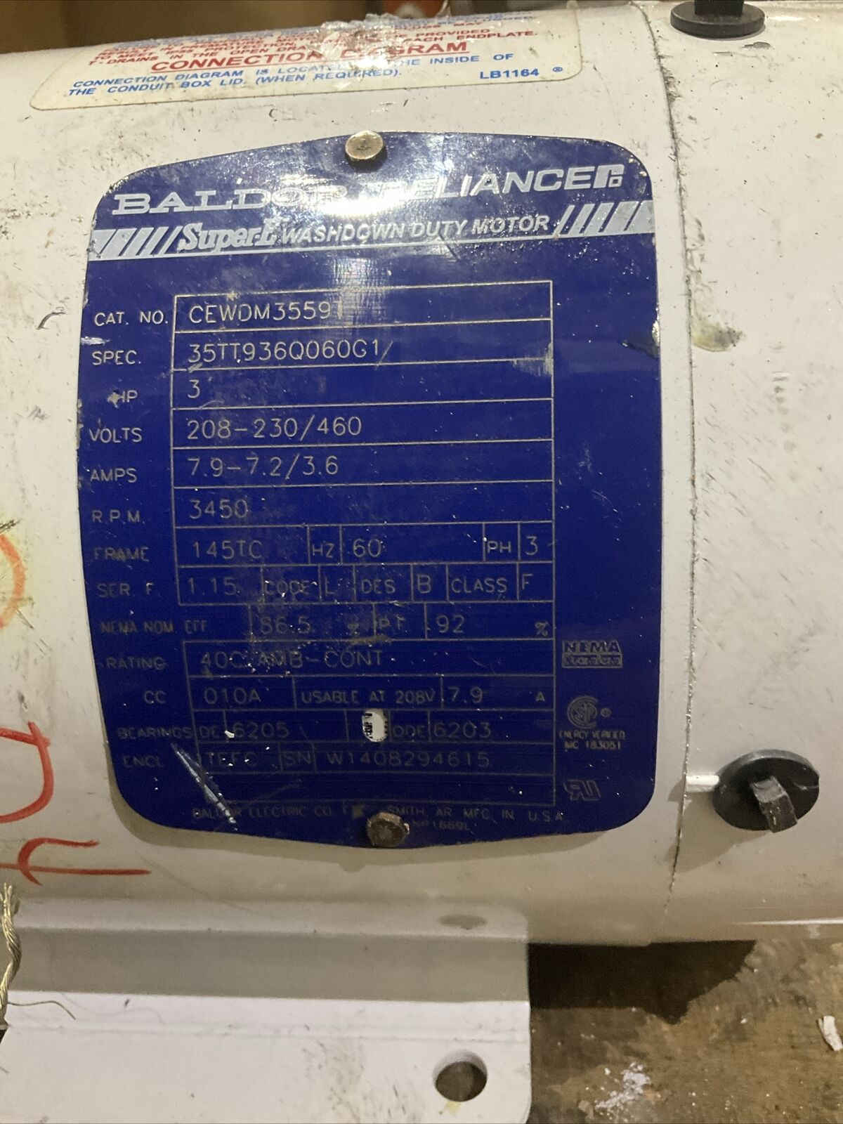 BALDOR RELIANCE CEWDM3559T 3HP WASHDOWN DUTY MOTOR U4M