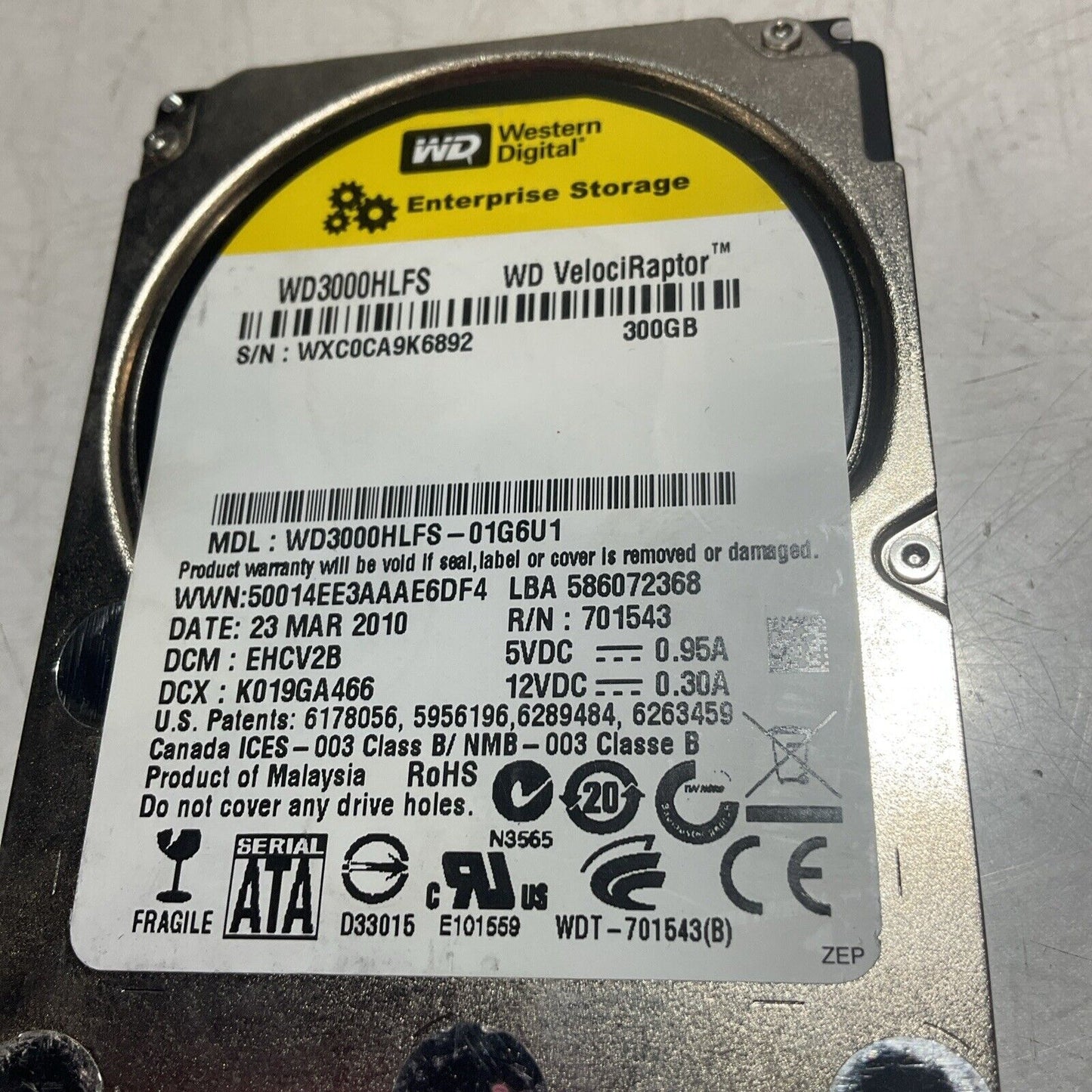 WESTERN DIGITAL WD3000HLFS DRIVE HARD INTERNAL VELOCIRAPTER 300GB SATA U3S