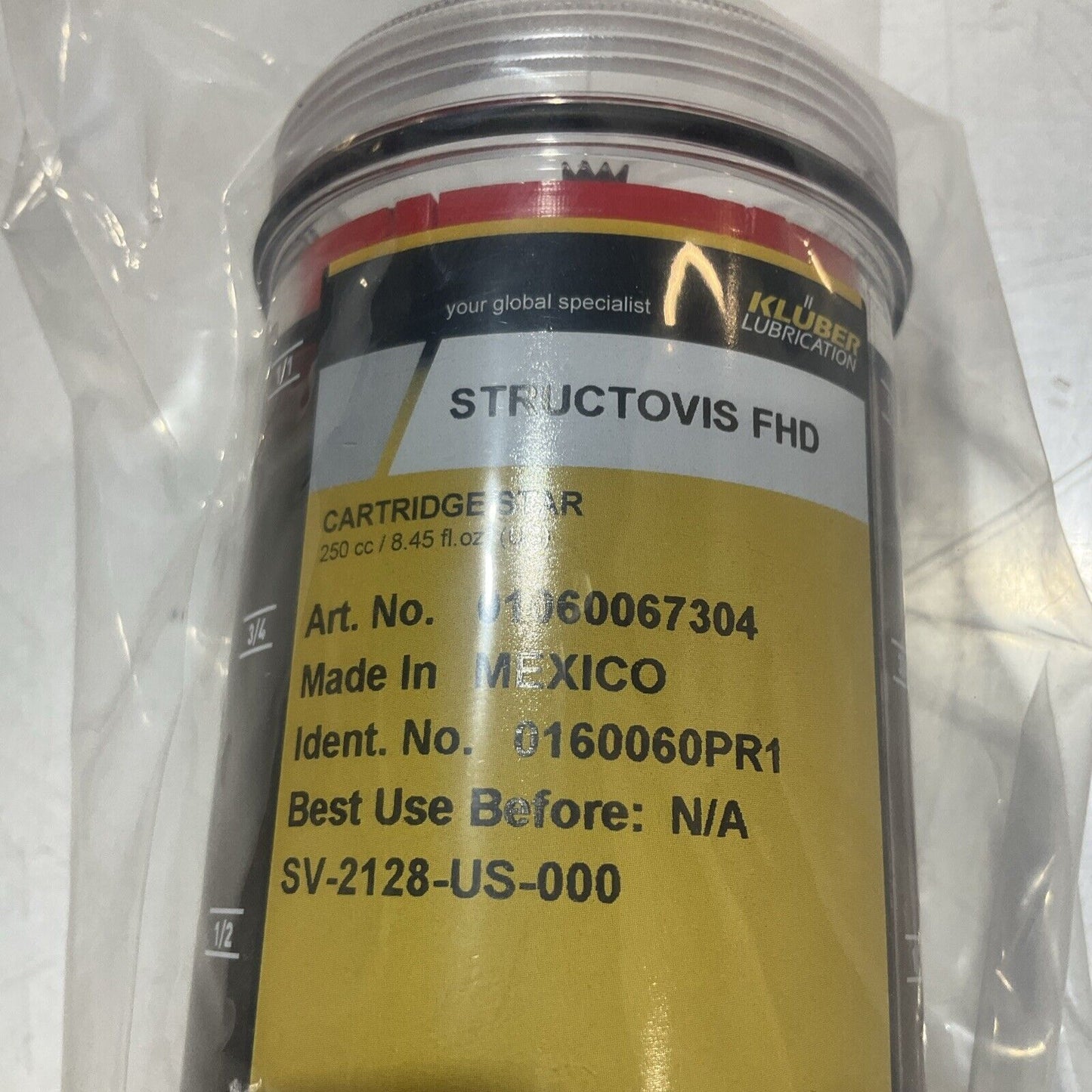 KLUBER 01060067304 FHD LUBRICANT CARTRIDGE 250C SV-2128-US-000 0160060PR1 U3S