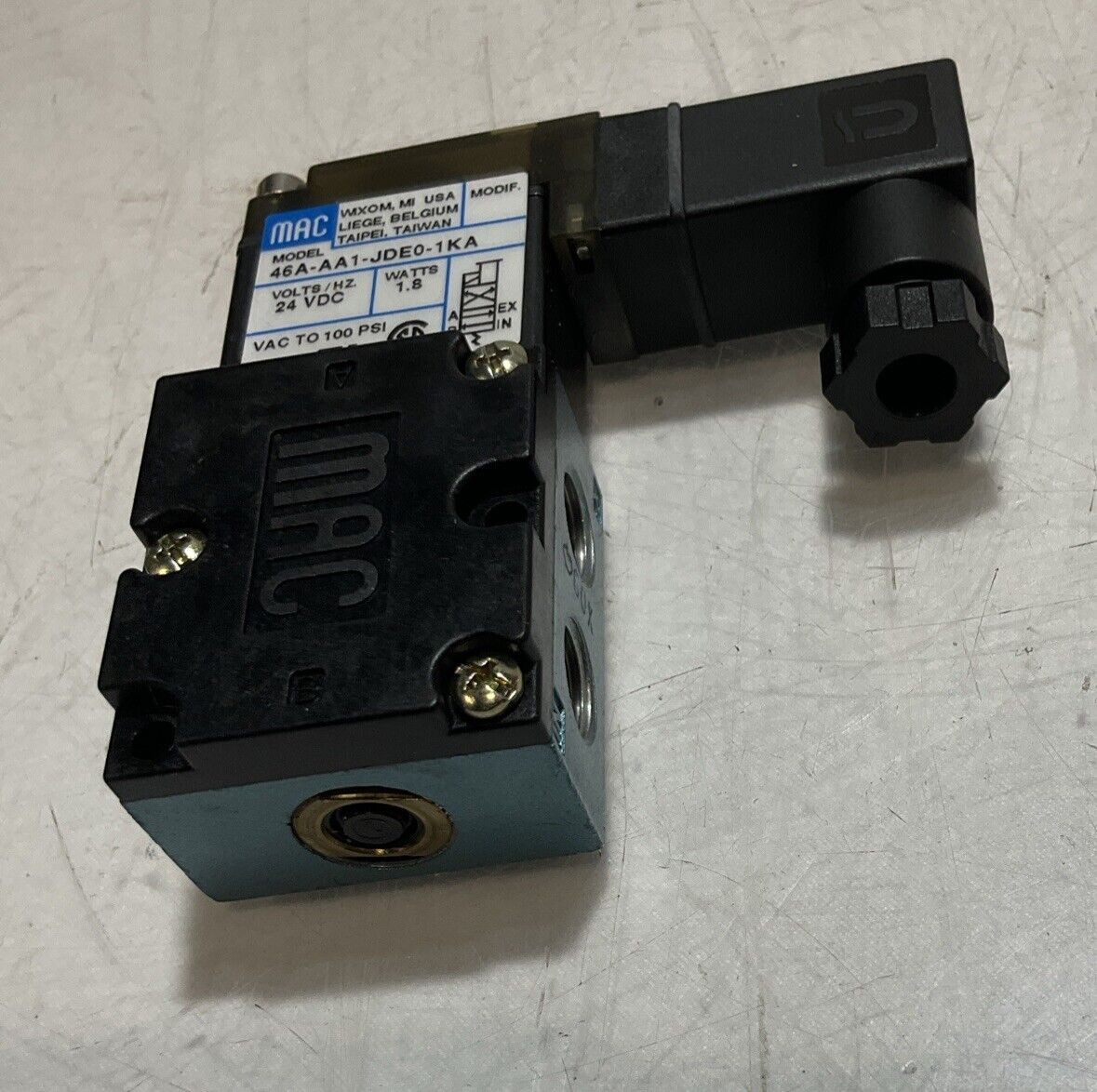 MAC 46A-AA1-JDE0-1KA PNEUMATIC SOLENOID VALVE 24 VDC 1.8 W U3S