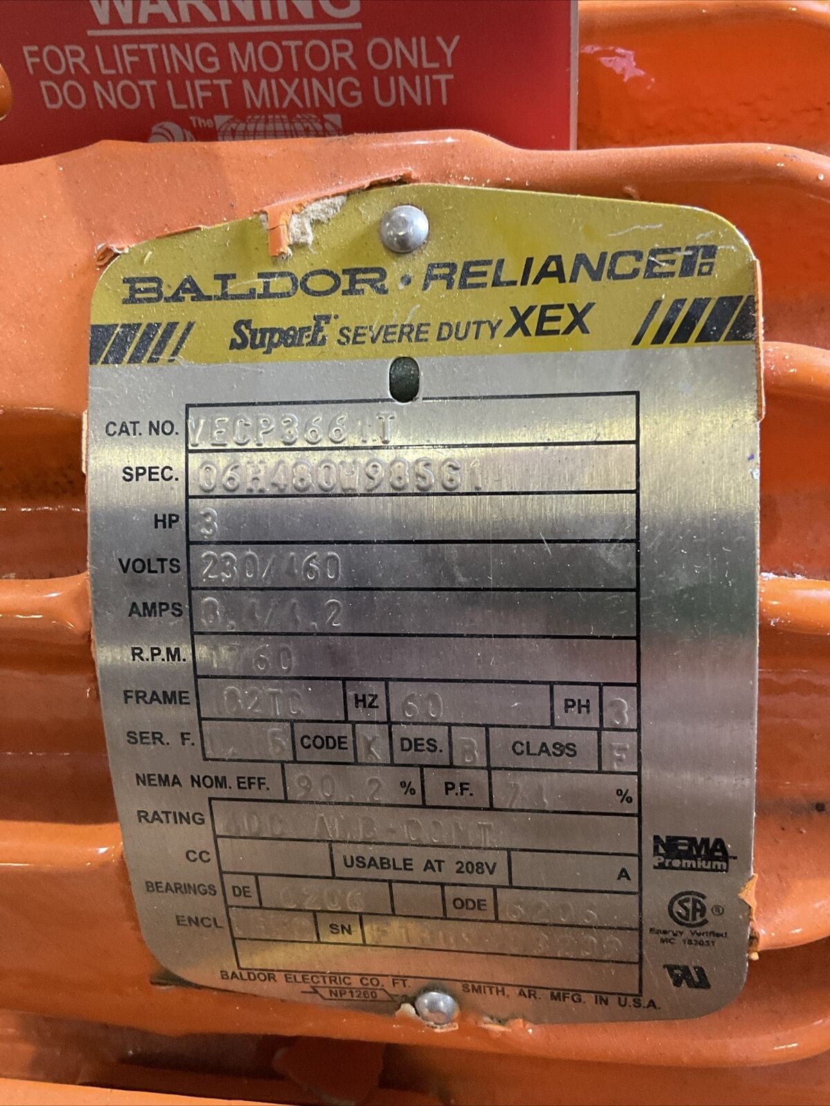 PHILADELPHIA RAVEN 3800 3853M SPENT WASH WATER SUMP MIXER MIX-84-6011 1800RPM