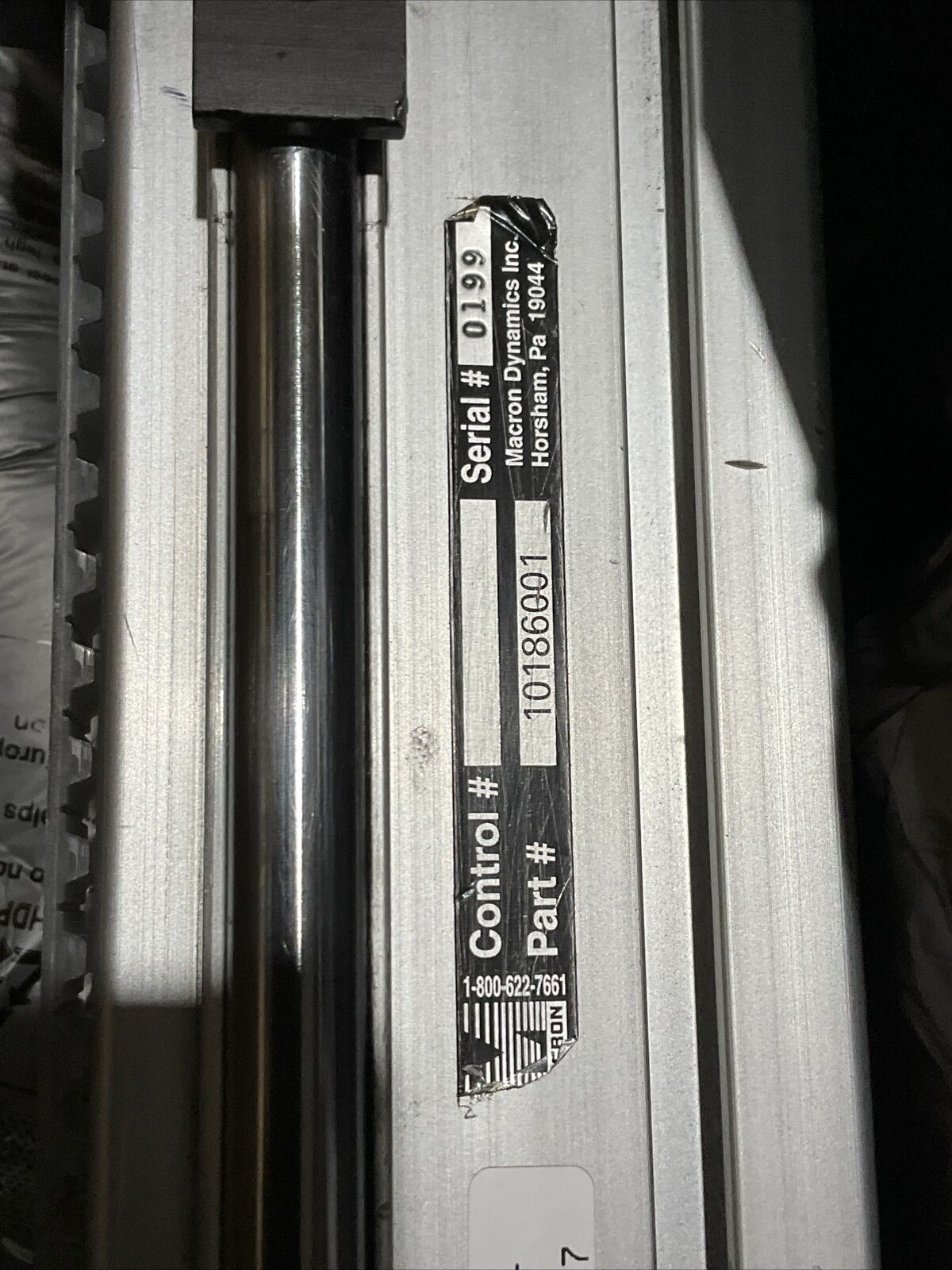 MACRON DYNAMICS 10186001 0199 LINEAR EJECTOR ROD DRIVE U3S