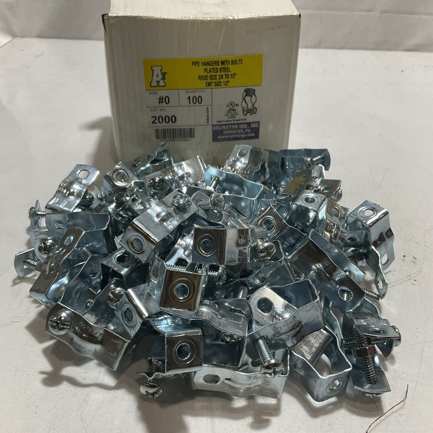 ARLINGTON IND 2000 #0 PIPE HANGERS WITH BOLTS PLATED STEEL LOT OF 72 U3S