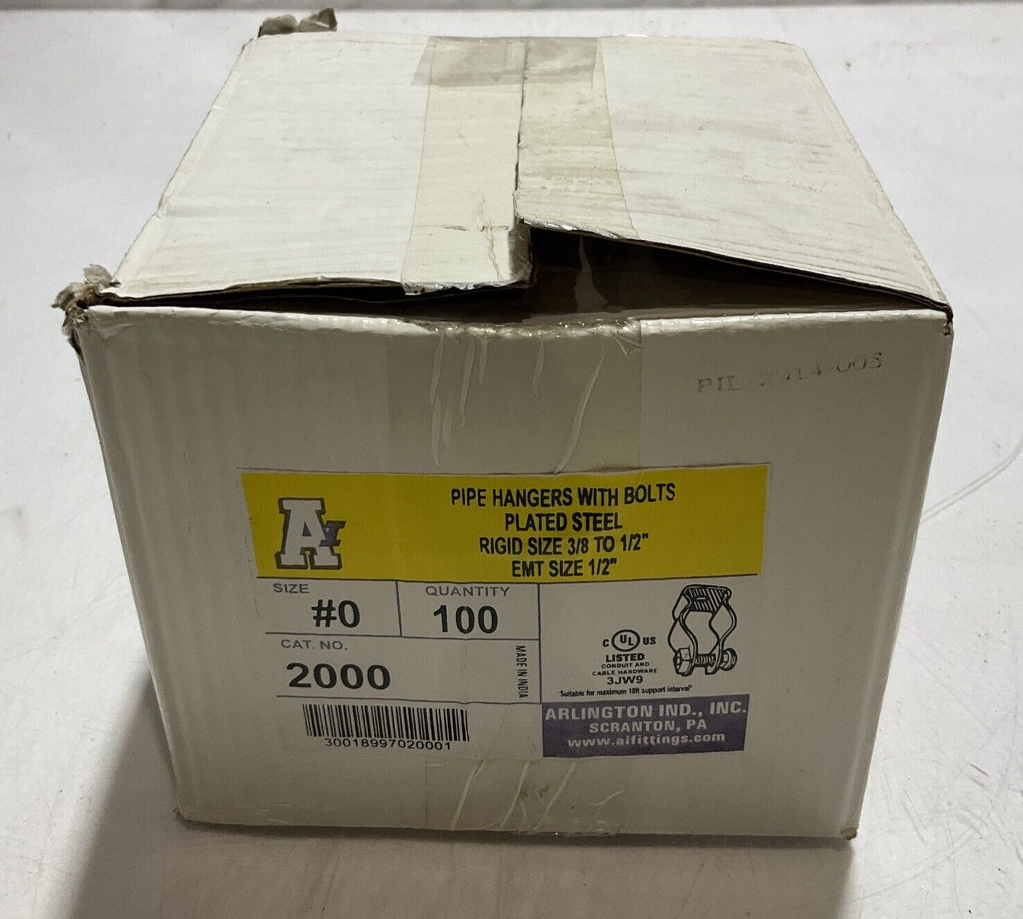 ARLINGTON IND 2000 #0 PIPE HANGERS WITH BOLTS PLATED STEEL LOT OF 72 U3S
