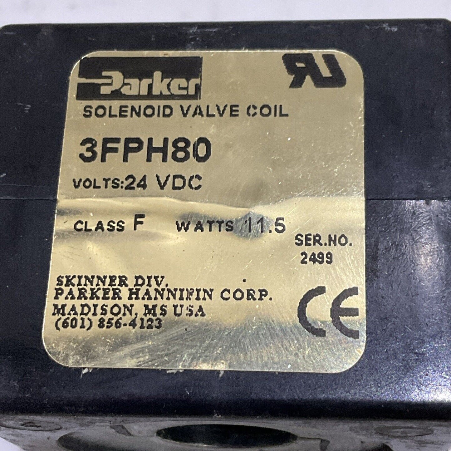 PARKER 3FPH80 SOLENOID VALVE COIL 24 VDC 11.5 W CLASS F RM6