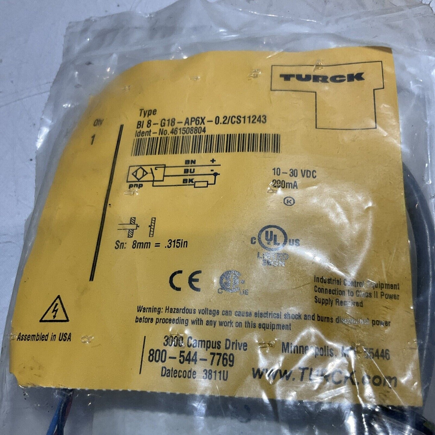 TURCK BI8-G18-AP6X-0.2/CS11243 INDUCTIVE PROXIMITY SENSOR LOT OF 3 U3S