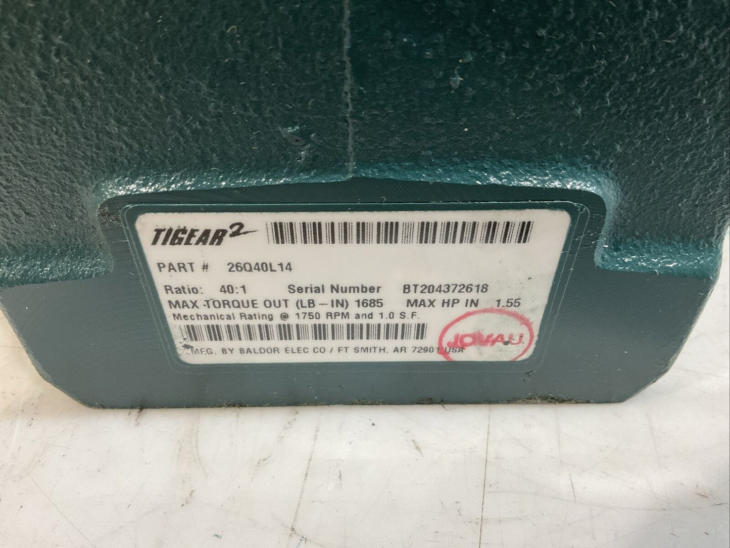DODGE TIGEAR 2 26Q40L14 GEAR DEDUCER RATIO 40:1 1750 RPM U3S