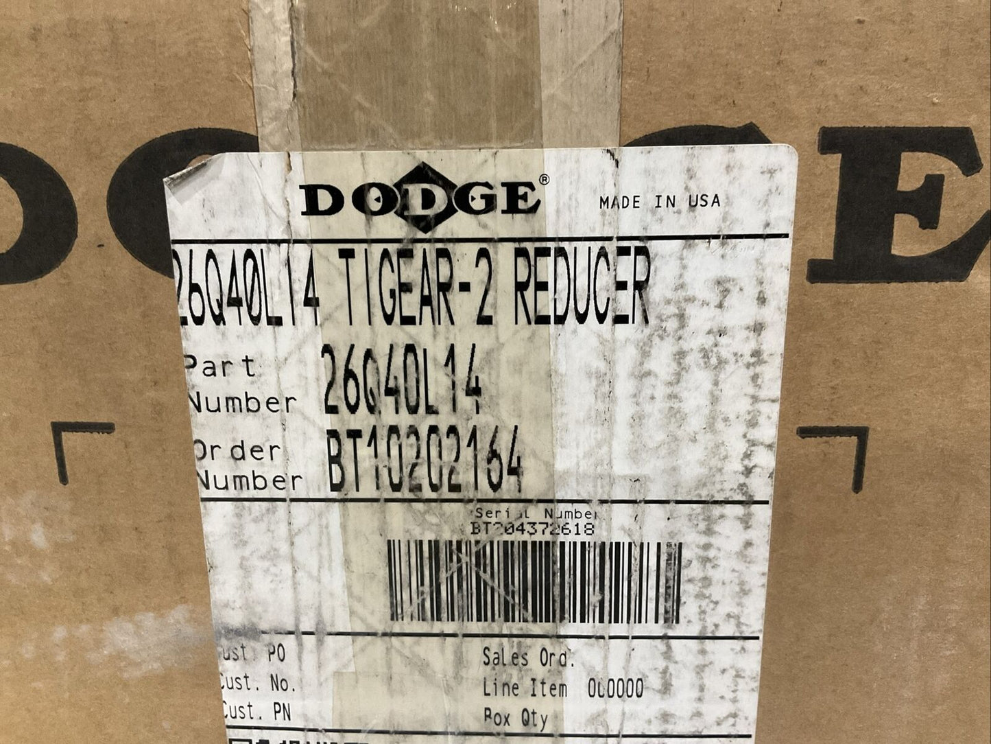DODGE TIGEAR 2 26Q40L14 GEAR DEDUCER RATIO 40:1 1750 RPM U3S