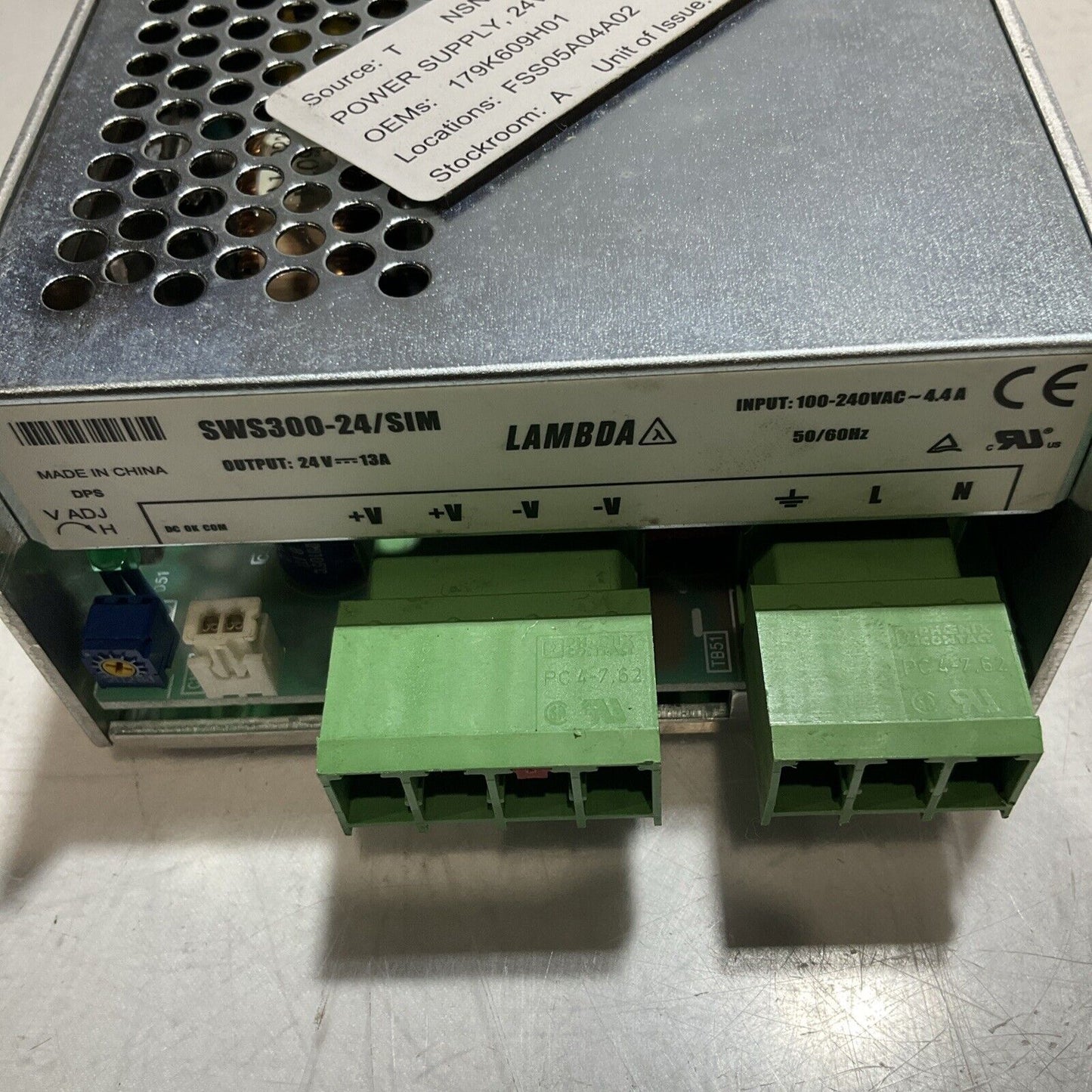 LAMBDA SWS300-24/SIM POWER SUPPLY 24V 13A 100-240VAC U3S