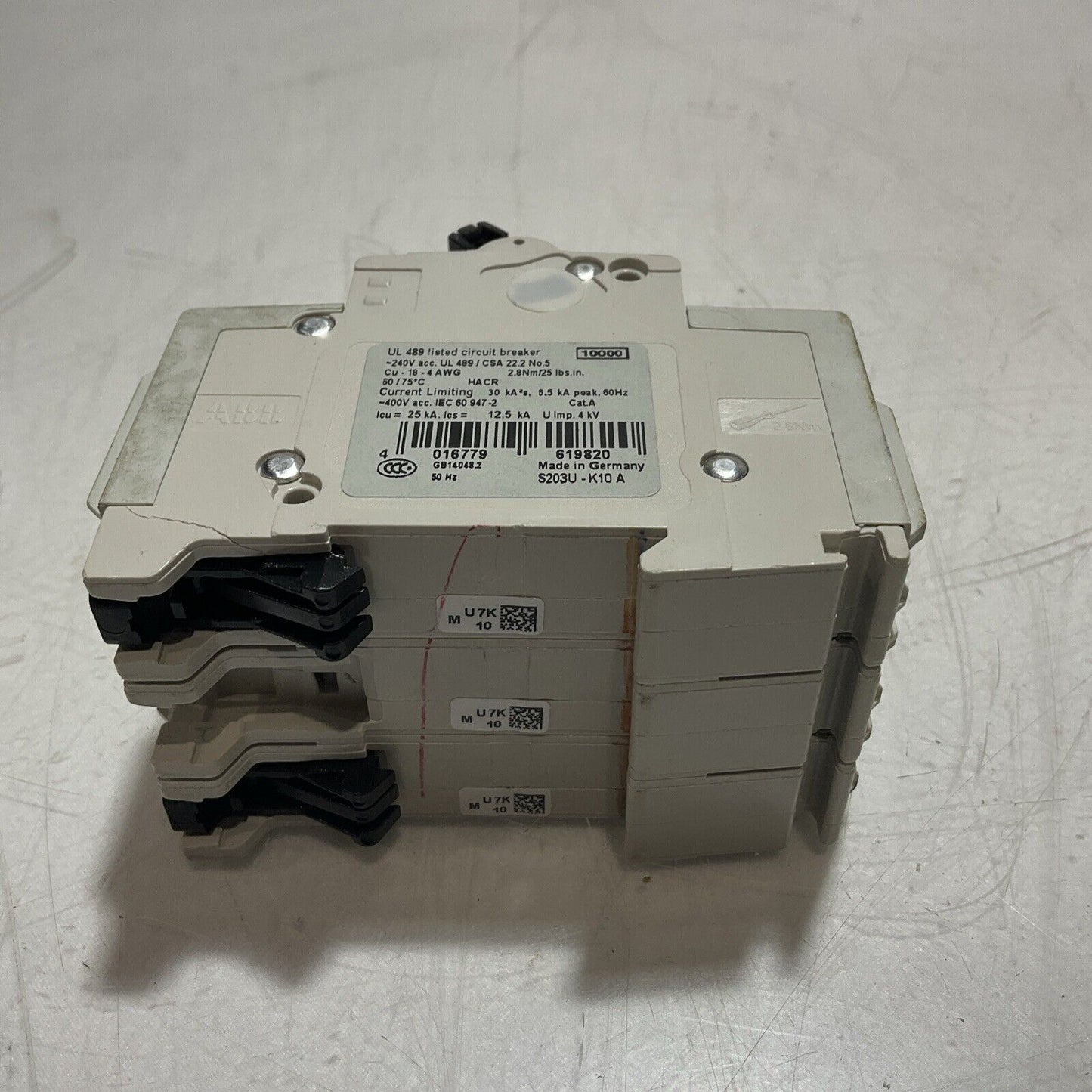 ABB S203UK10A CIRCUIT BREAKER 3 POLE UNIT S 203 U K 10 A 24V 50/60 HZ U3S
