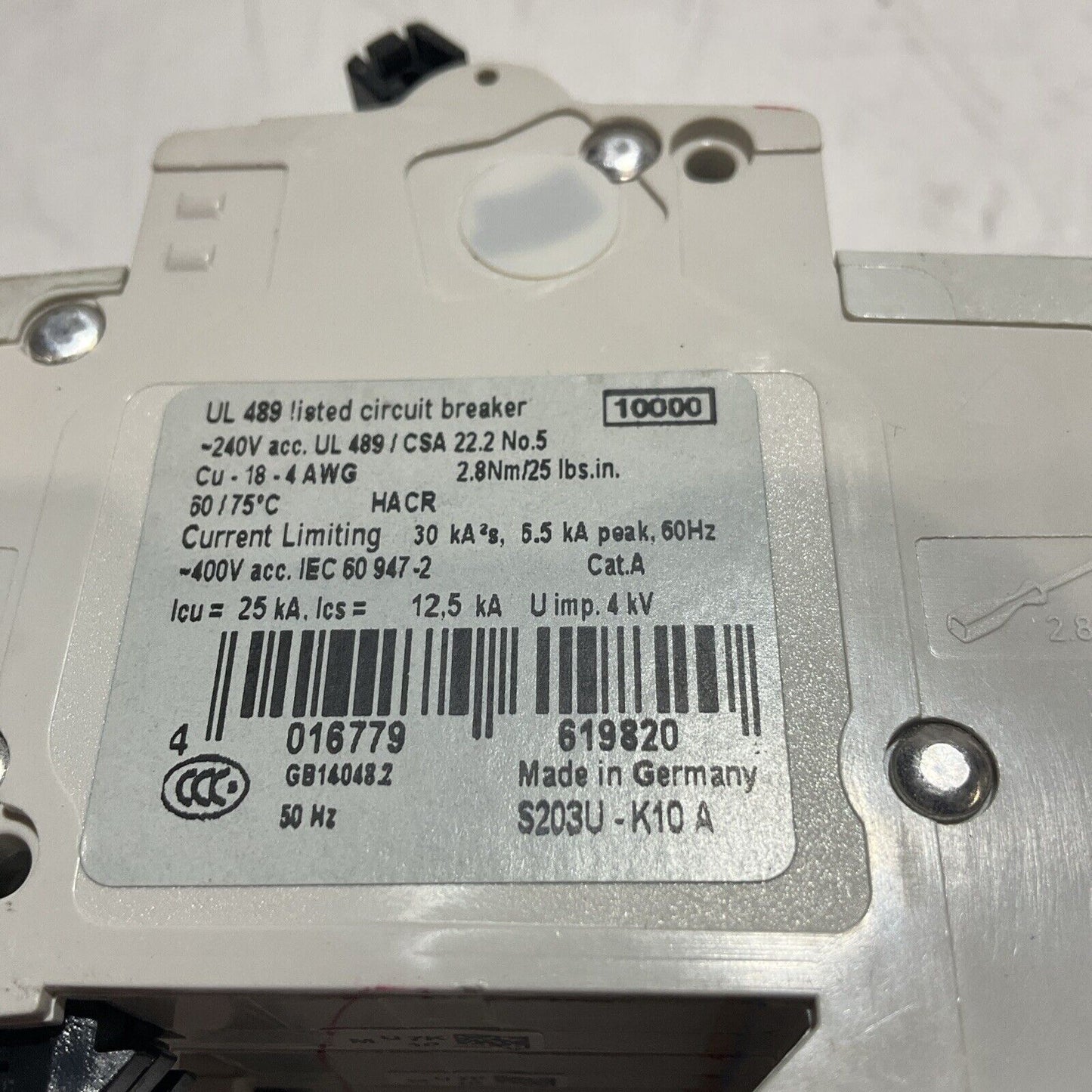 ABB S203UK10A CIRCUIT BREAKER 3 POLE UNIT S 203 U K 10 A 24V 50/60 HZ U3S
