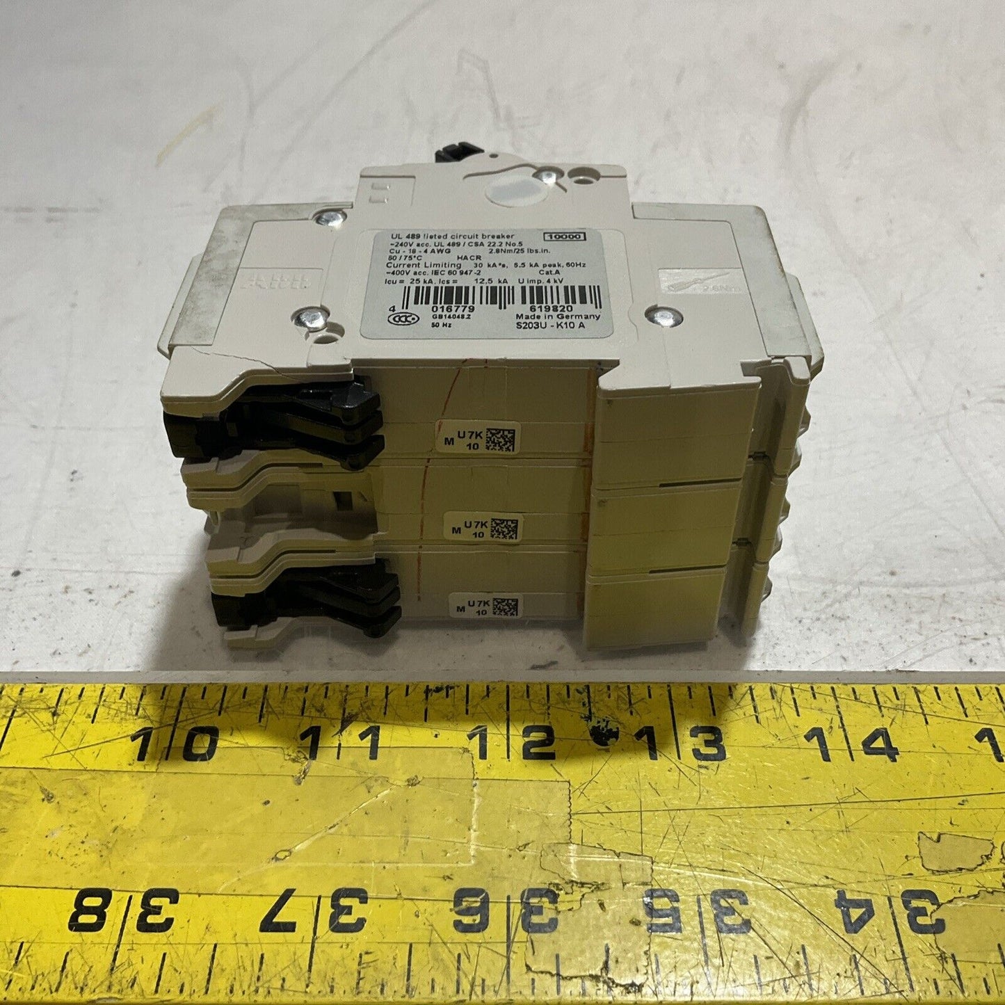 ABB S203UK10A CIRCUIT BREAKER 3 POLE UNIT S 203 U K 10 A 24V 50/60 HZ U3S