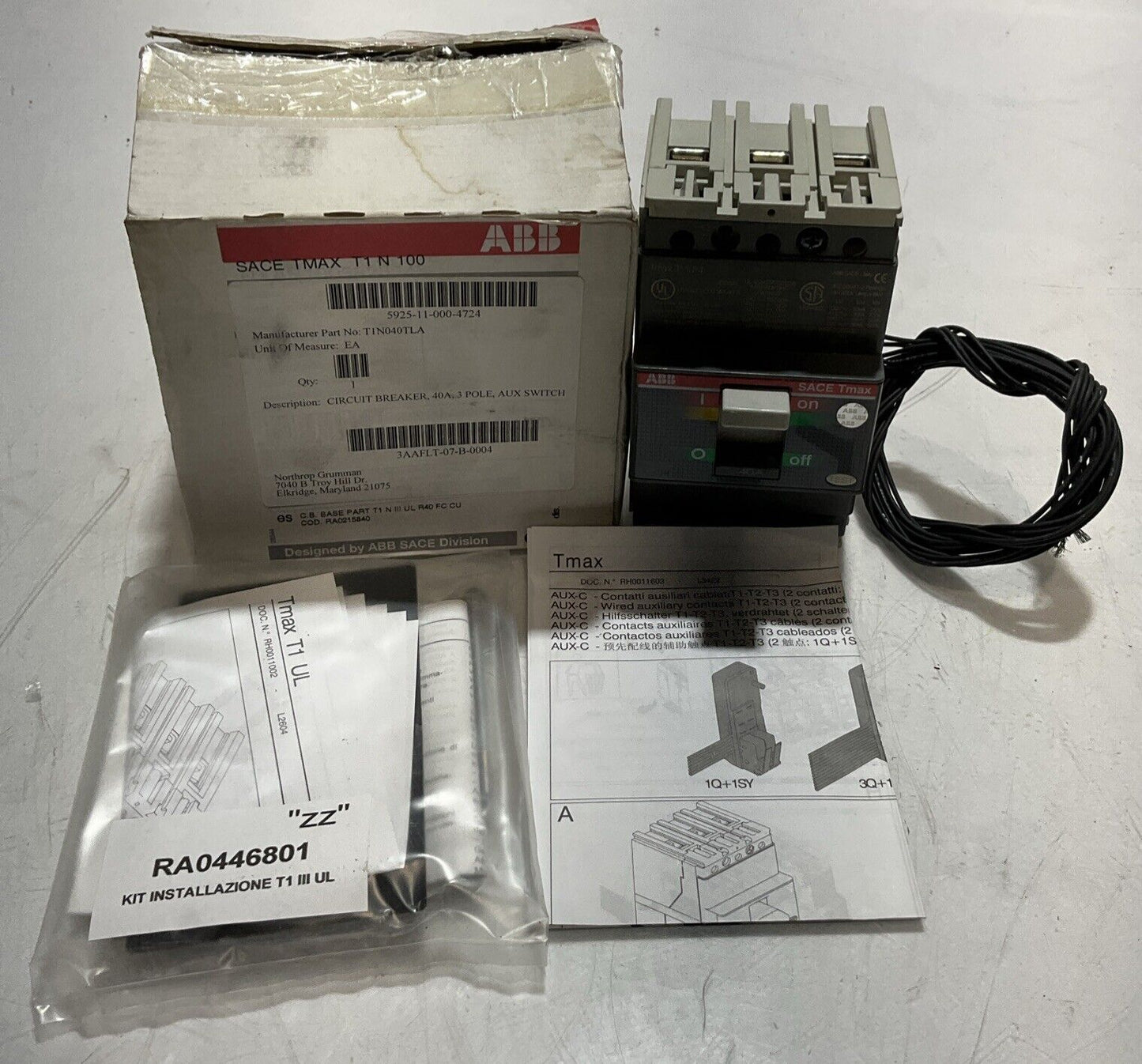 ABB SACE TMAX T1N 40A E93565 CIRCUIT BREAKER T1N040TLA U3S
