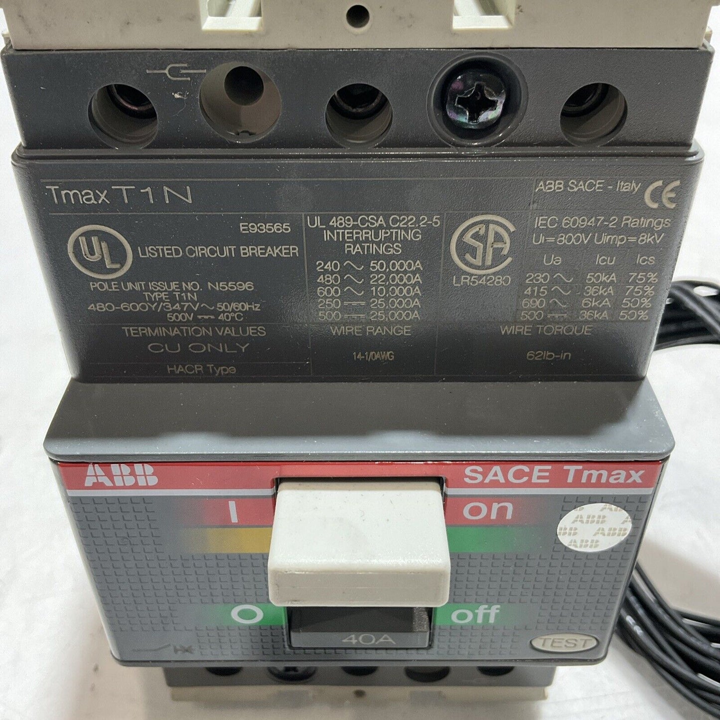 ABB SACE TMAX T1N 40A E93565 CIRCUIT BREAKER T1N040TLA U3S