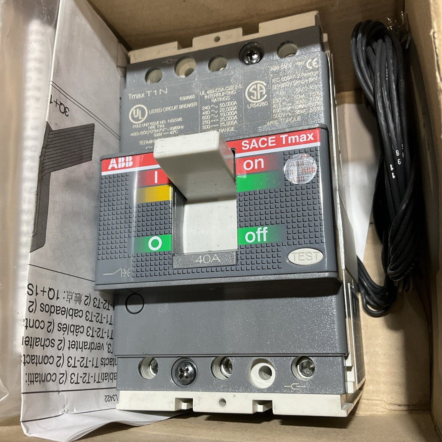 ABB SACE TMAX T1N 40A E93565 CIRCUIT BREAKER T1N040TLA U3S