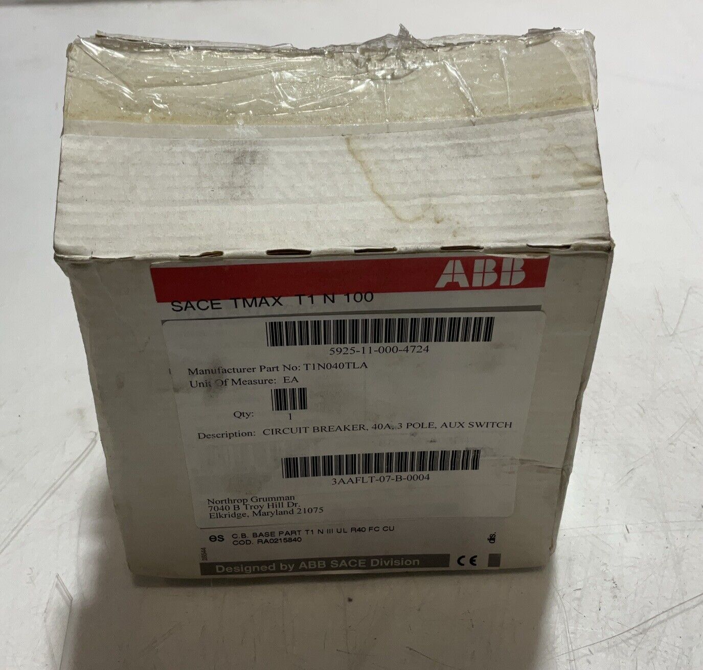 ABB SACE TMAX T1N 40A E93565 CIRCUIT BREAKER T1N040TLA U3S
