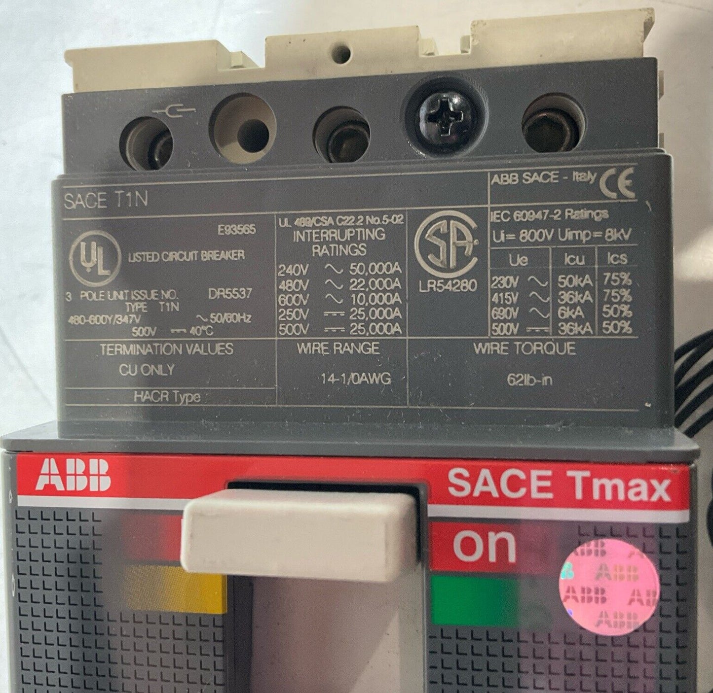 ABB SACE T1N CIRCUIT BREAKER 3 POLES 240V U3S
