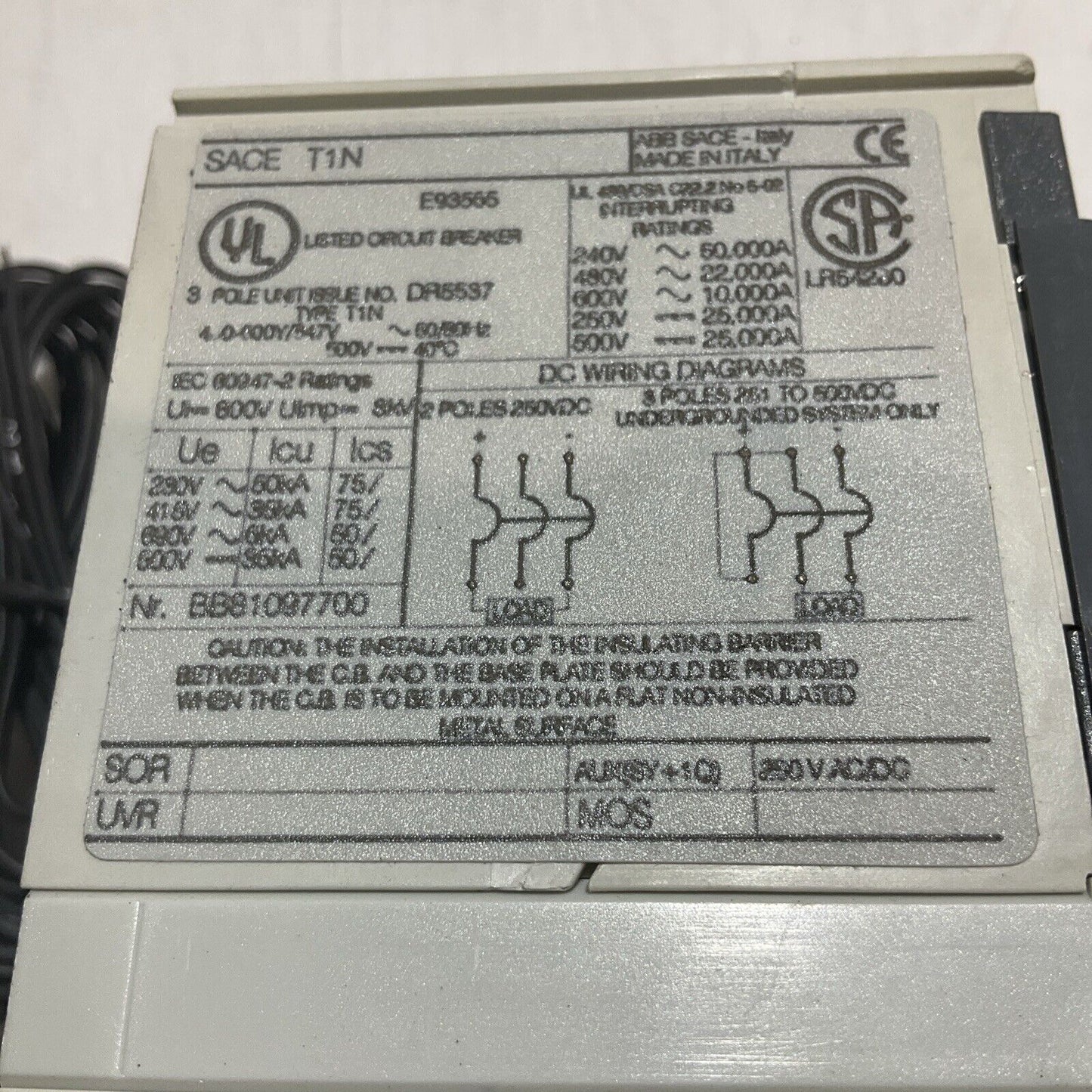 ABB SACE T1N CIRCUIT BREAKER 3 POLES 240V U3S