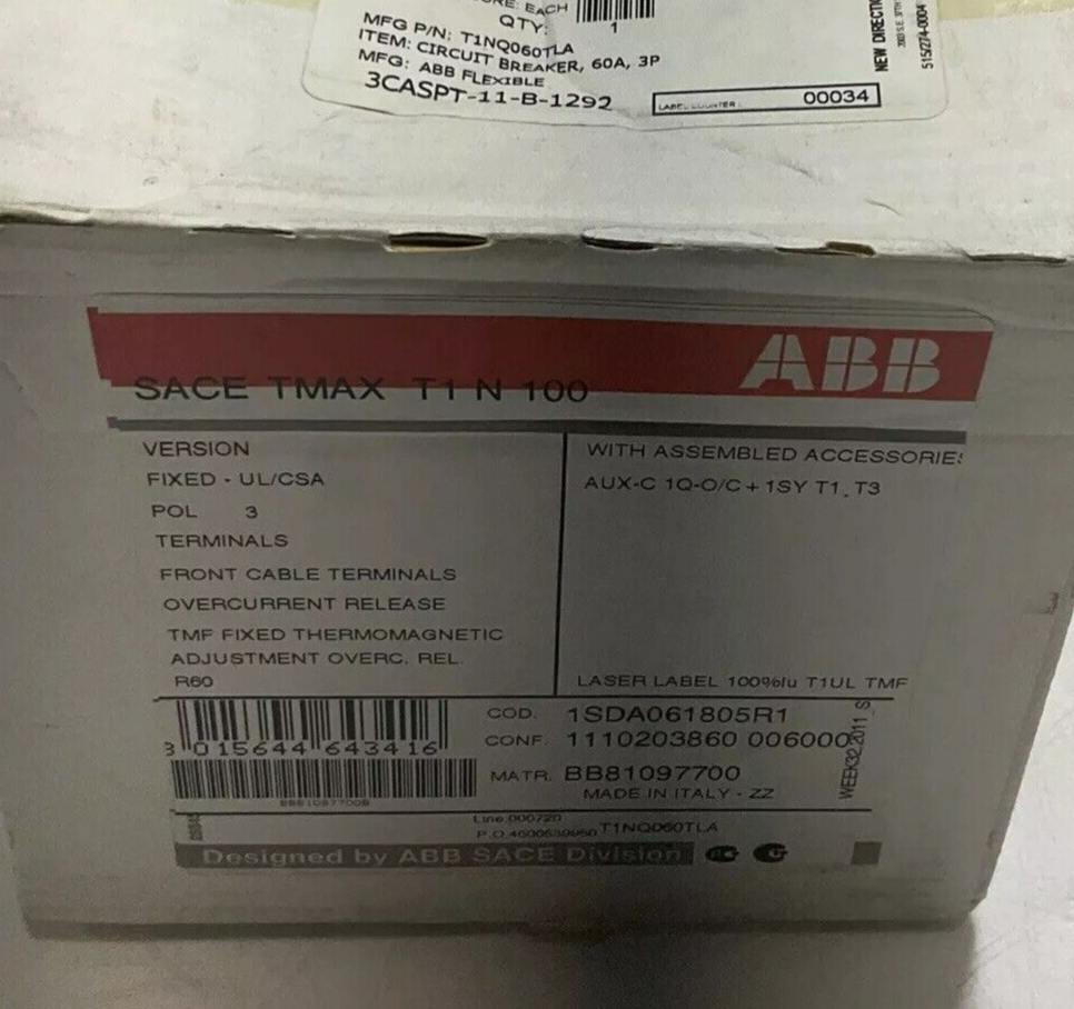 ABB SACE T1N CIRCUIT BREAKER 3 POLES 240V U3S