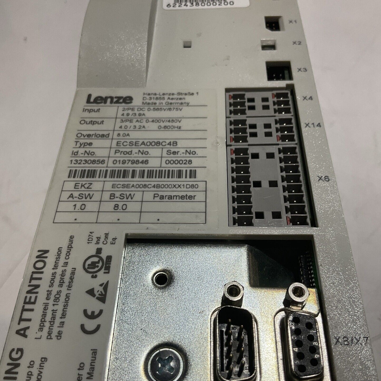 LENZE ECSEA008C4B SERVO DRIVE VARIABLE FREQUENCY MOTOR CONTROLLER INVERTER U3S