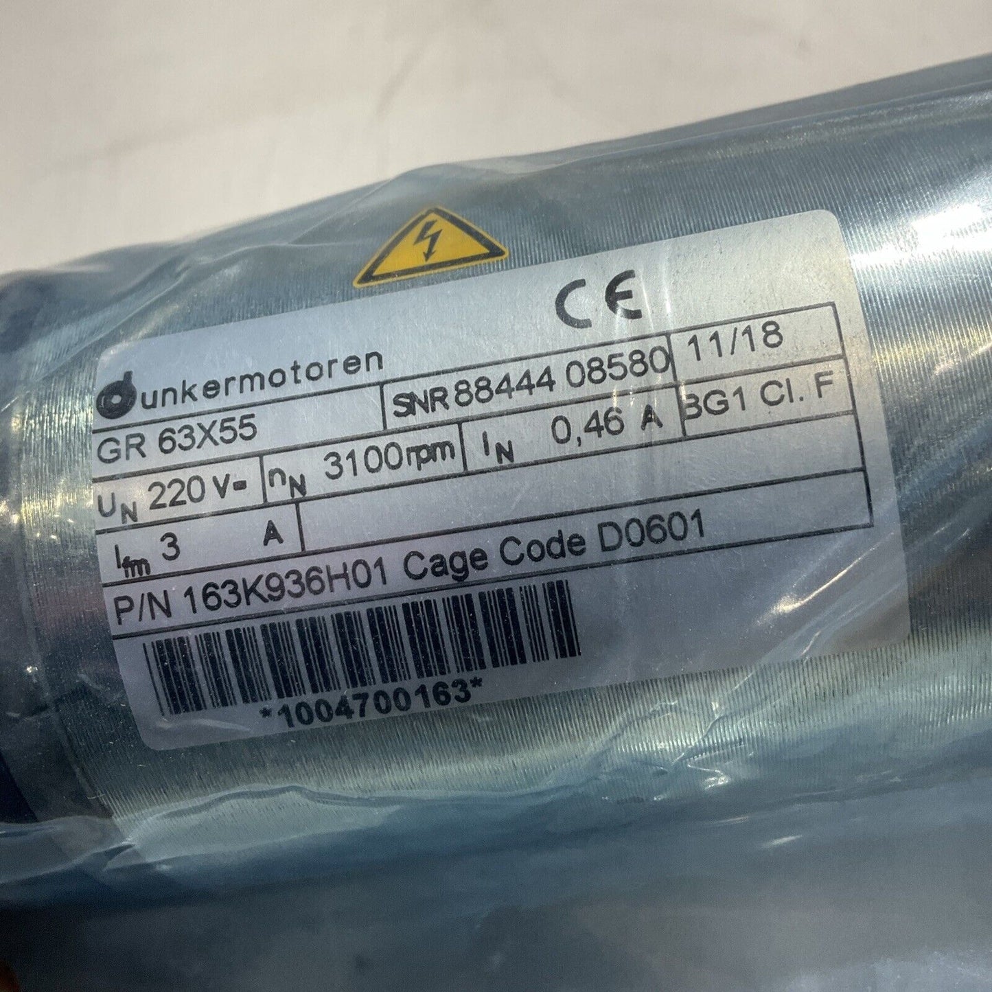 DUNKERMOTOTOREN GR 63X55 GEARMOTOR 3100 RPM 220 V U3S