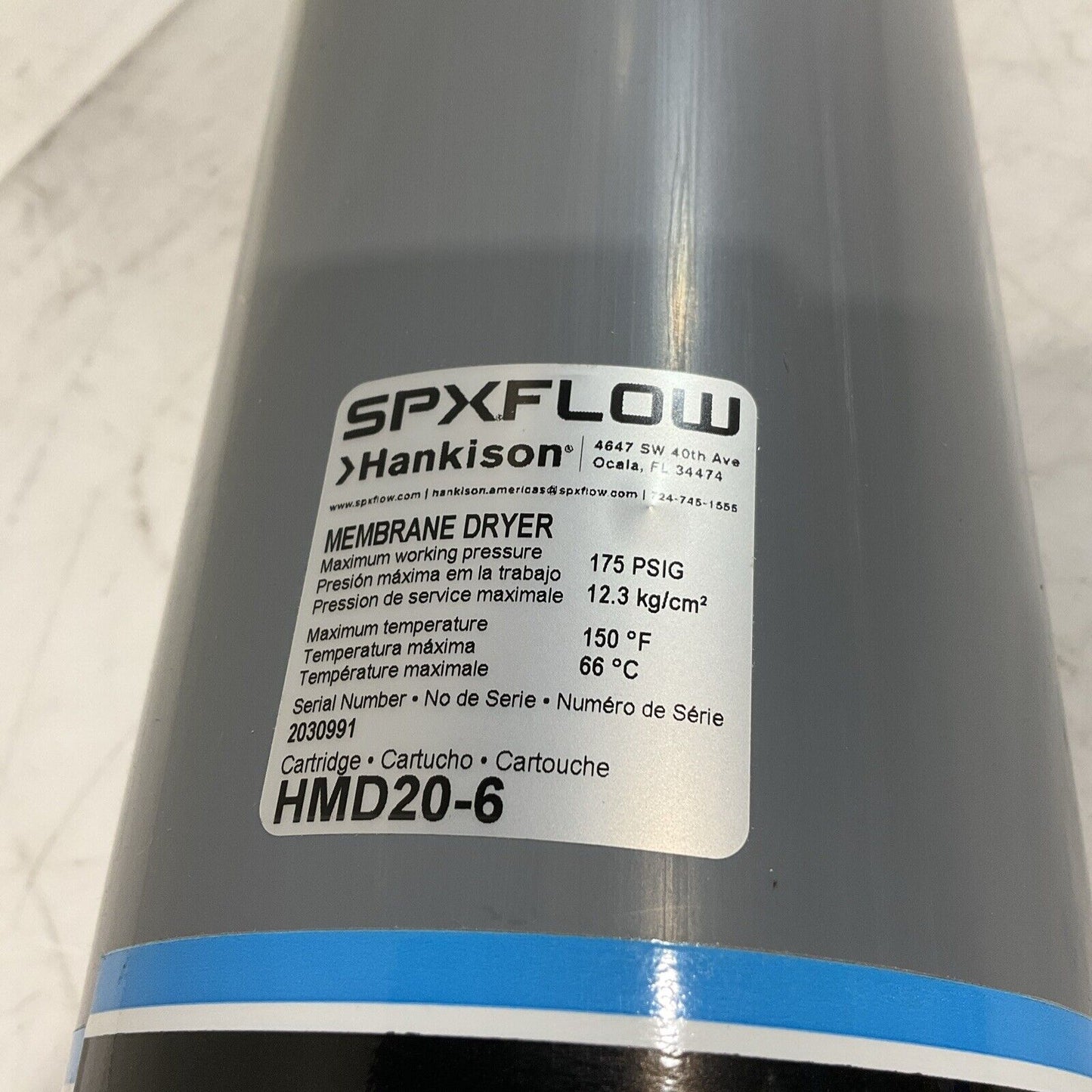 SPX FLOW HANKINSON HMD20-6 MEMBRANE AIR DRYER 175 PSIG/ 12 BAR 150 F U3S