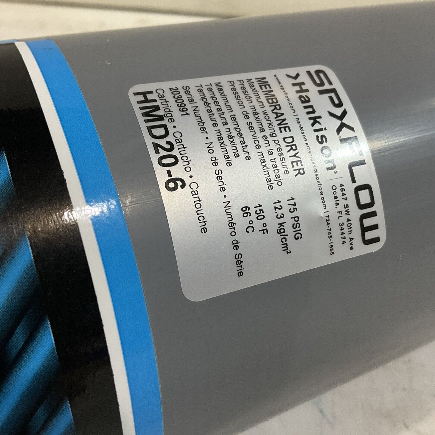 SPX FLOW HANKINSON HMD20-6 MEMBRANE AIR DRYER 175 PSIG/ 12 BAR 150 F U3S