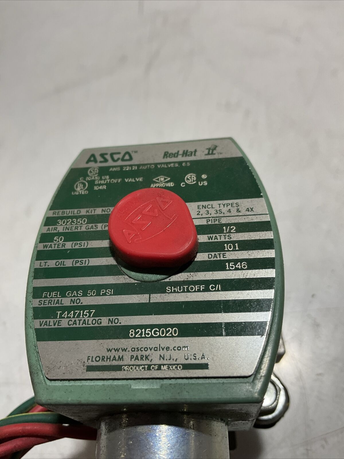 ASCO T447157 MP-C-080 238640-032-D SOLENOID SHUT OFF VALVE 120/60 110/50 FT N3M