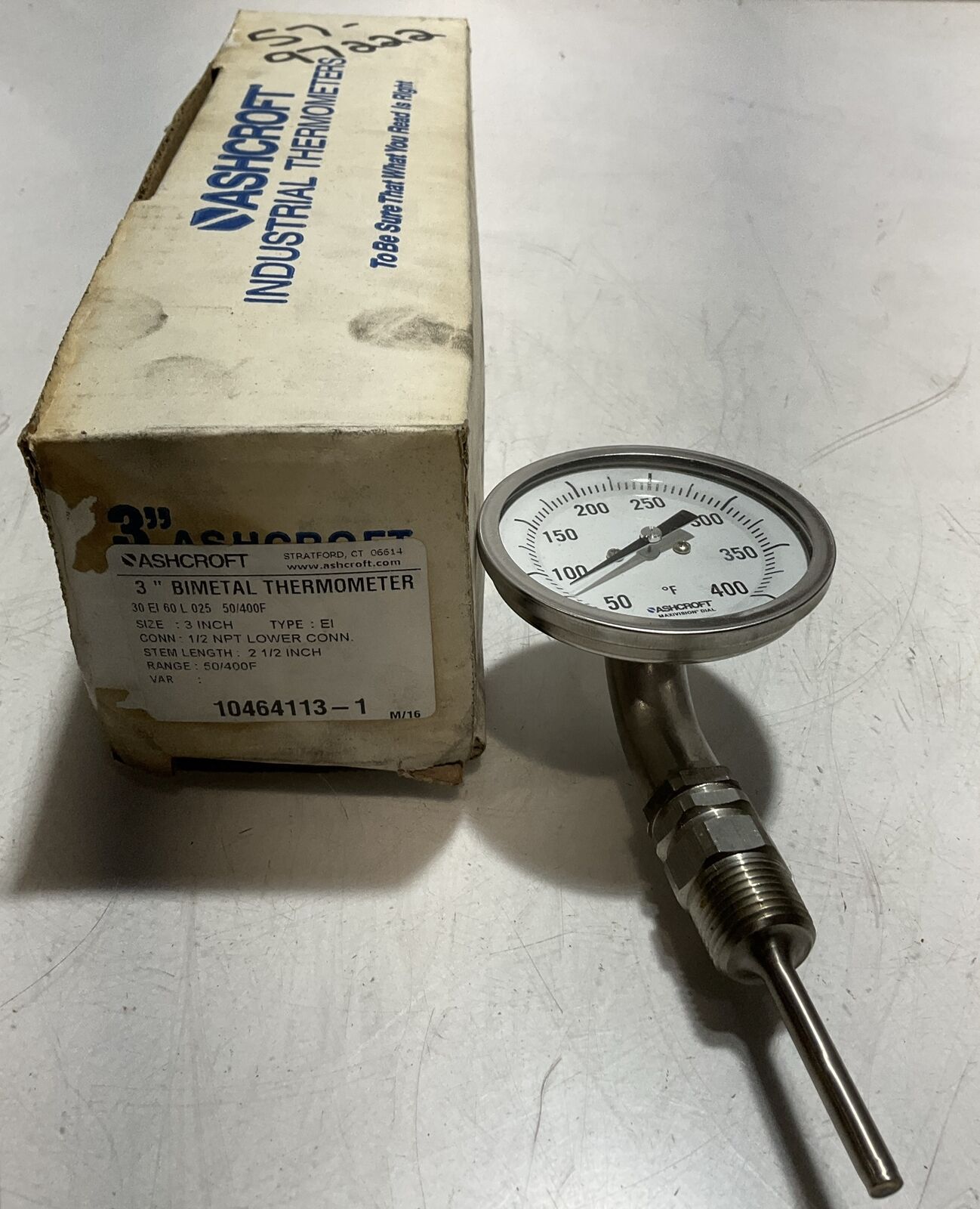 ASHCROFT 30 EL 60 L 025 50/400 BIMETAL THERMOMETER 50/400F 3 IN 1/2 NPT N3M