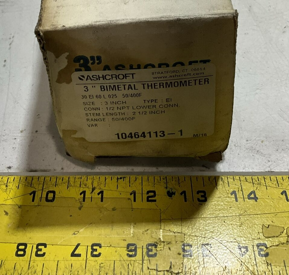 ASHCROFT 30 EL 60 L 025 50/400 BIMETAL THERMOMETER 50/400F 3 IN 1/2 NPT N3M