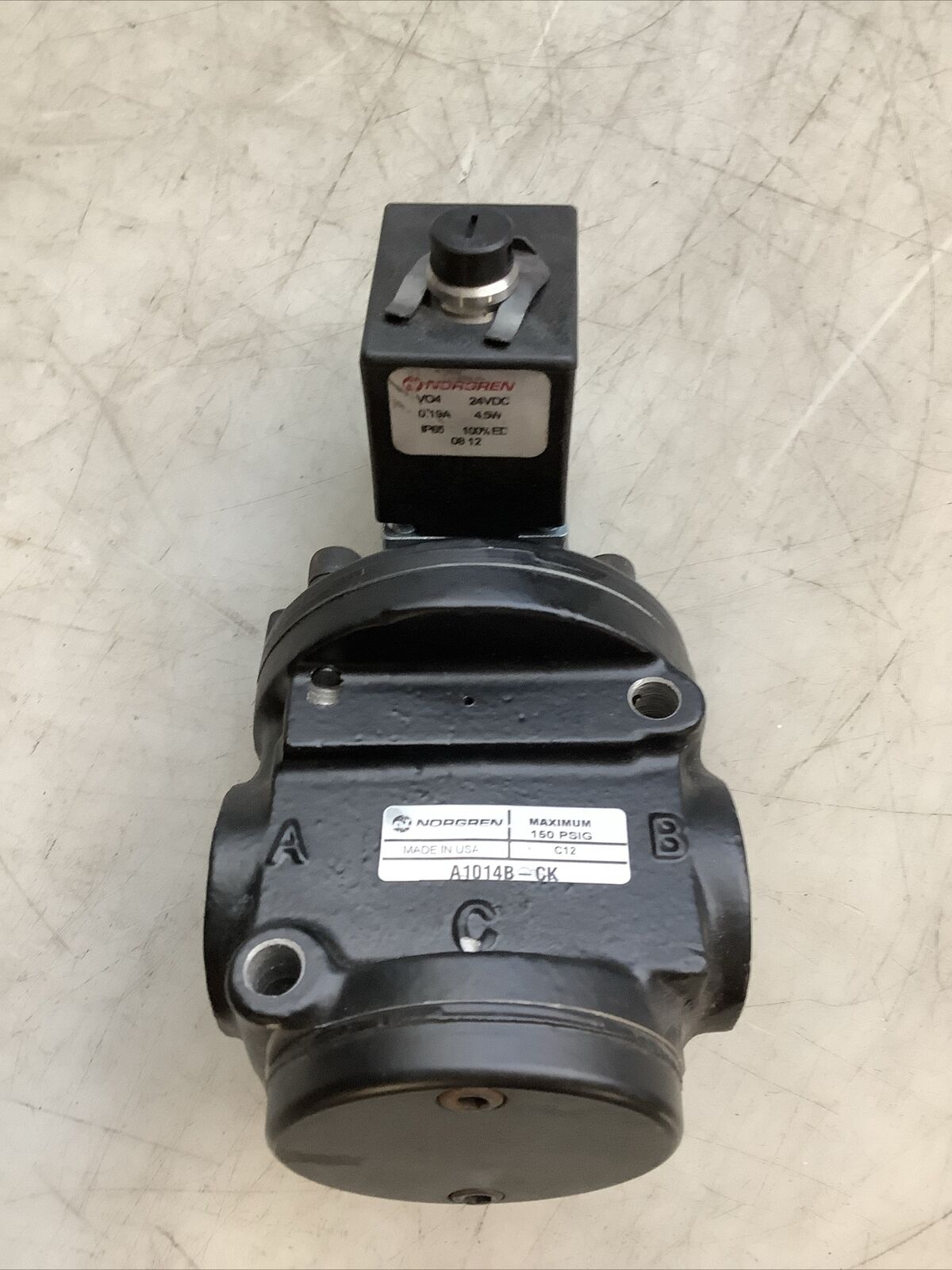 NORGREN A1014B-CK AIR CONTROL VALVE W/ VO4 POPPET 24 VDC .19A 4.5W 150 PSIG N3M