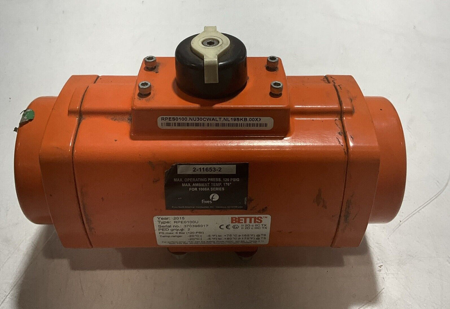 2015 BETTIS RPE0100U 2-1153-2 PNEUMATIC VALVE ACTUATOR 120PSI N3M