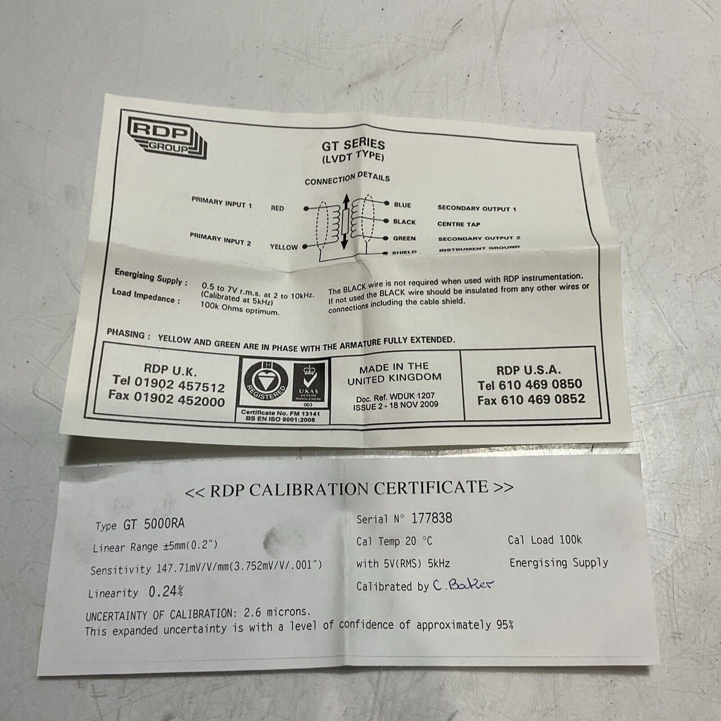 RDP GROUP GT5000RA 177835 DISPLACEMENT TRANSDUCER TYPE LVDT N3M
