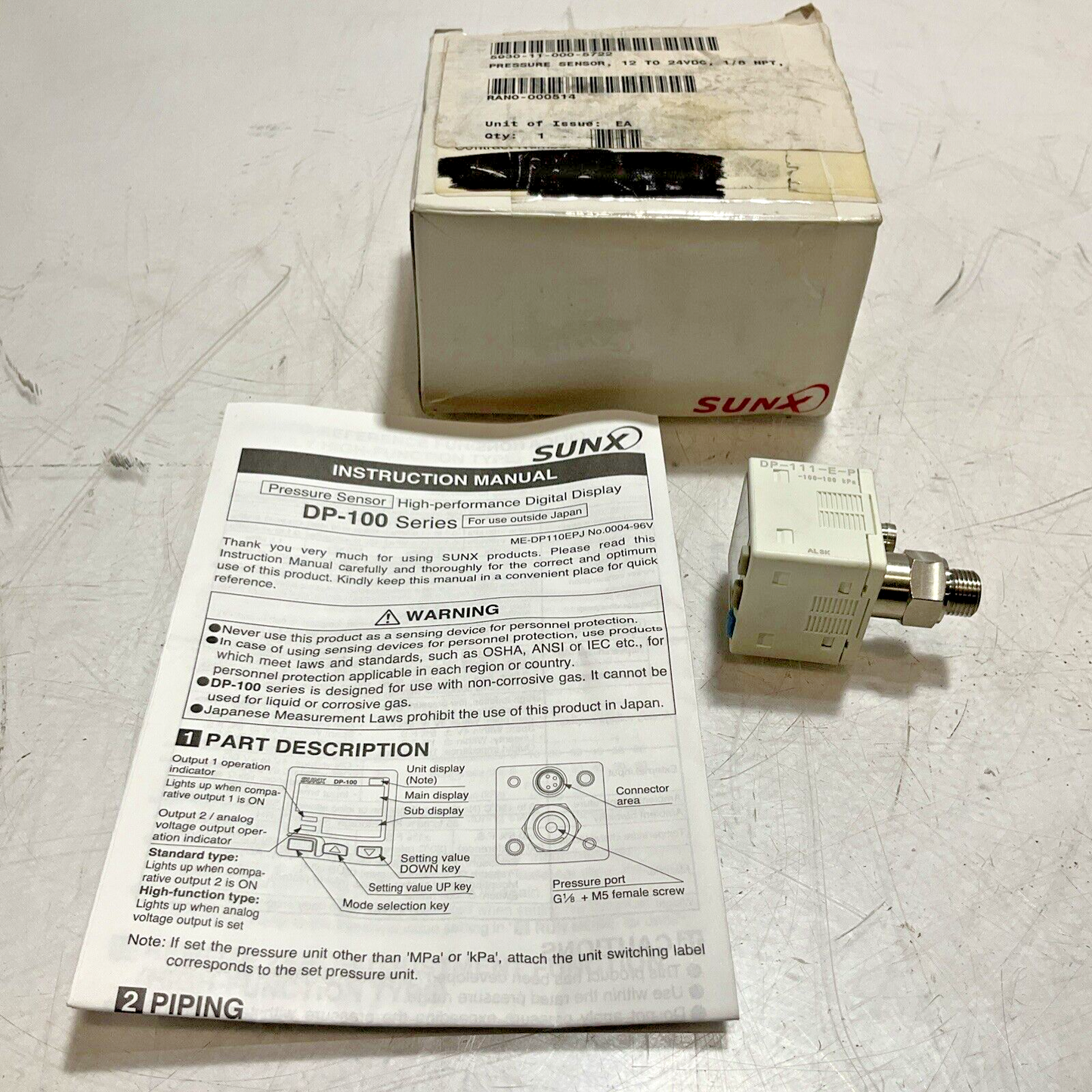 SUNX DP-111-E-P PRESSURE SENSOR 24VDC U3S